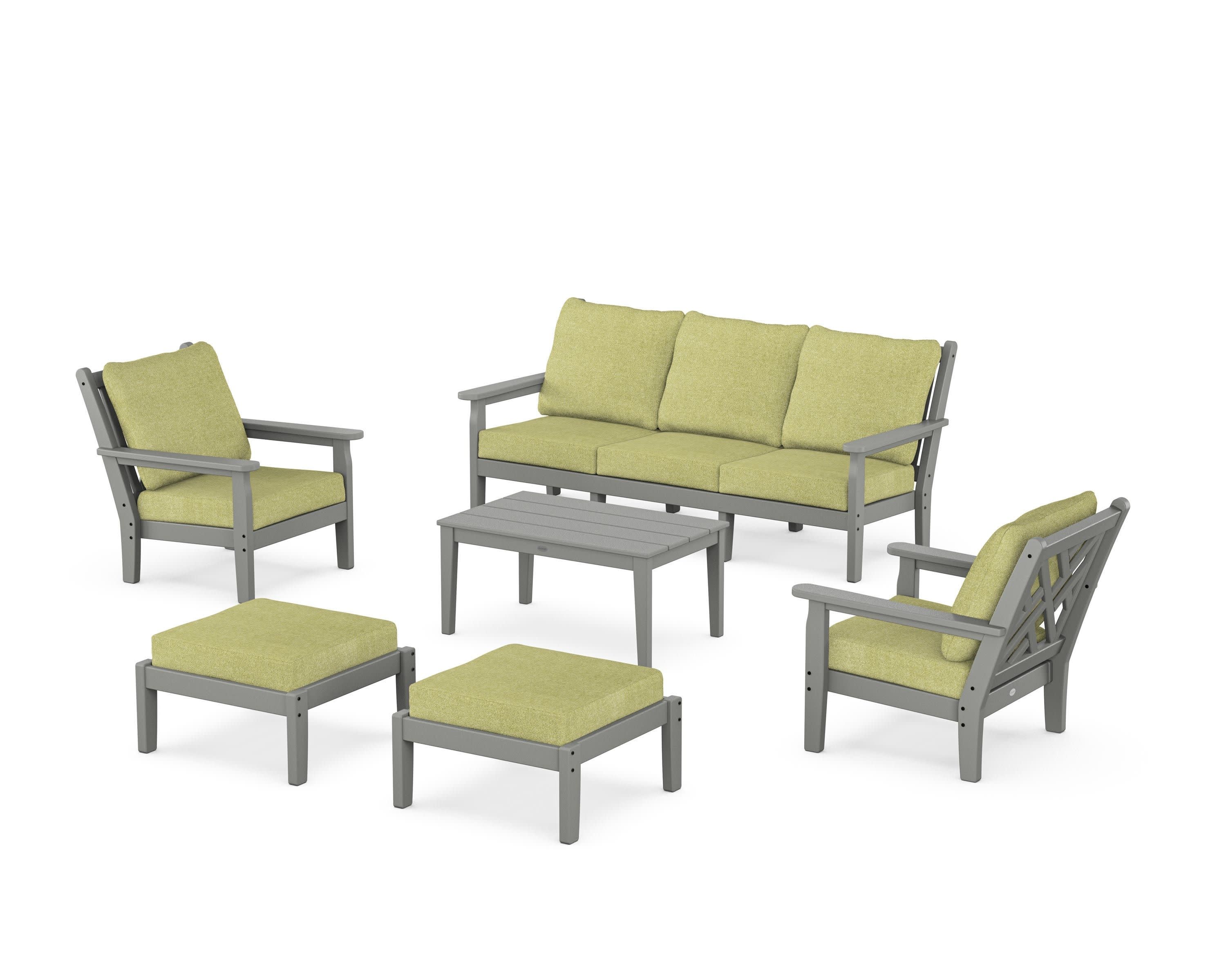 Chippendale 6-Piece Lounge Sofa Set in Slate Grey / Chartreuse Boucle