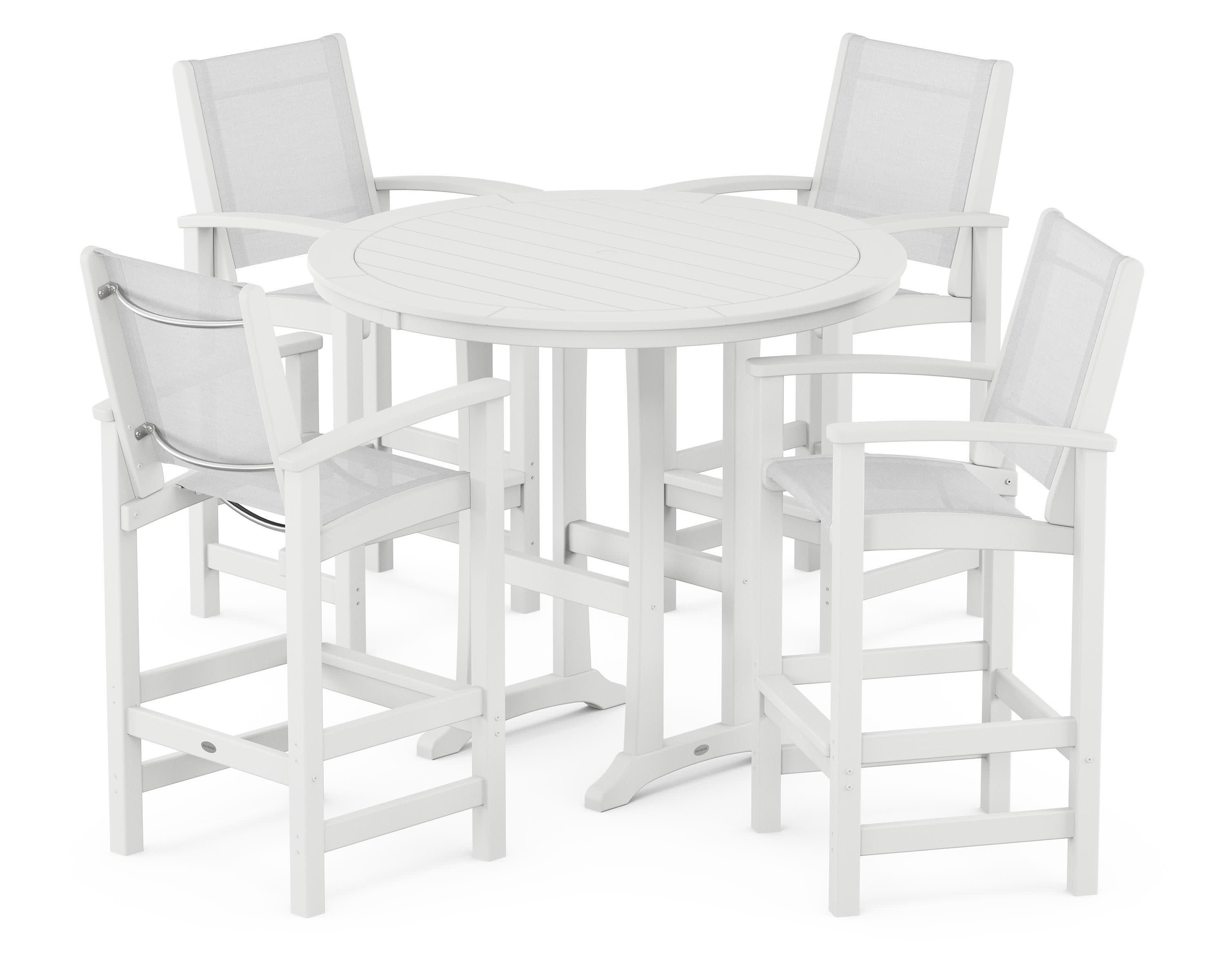 Coastal 5-Piece Nautical Trestle Bar Set in White / White Sling