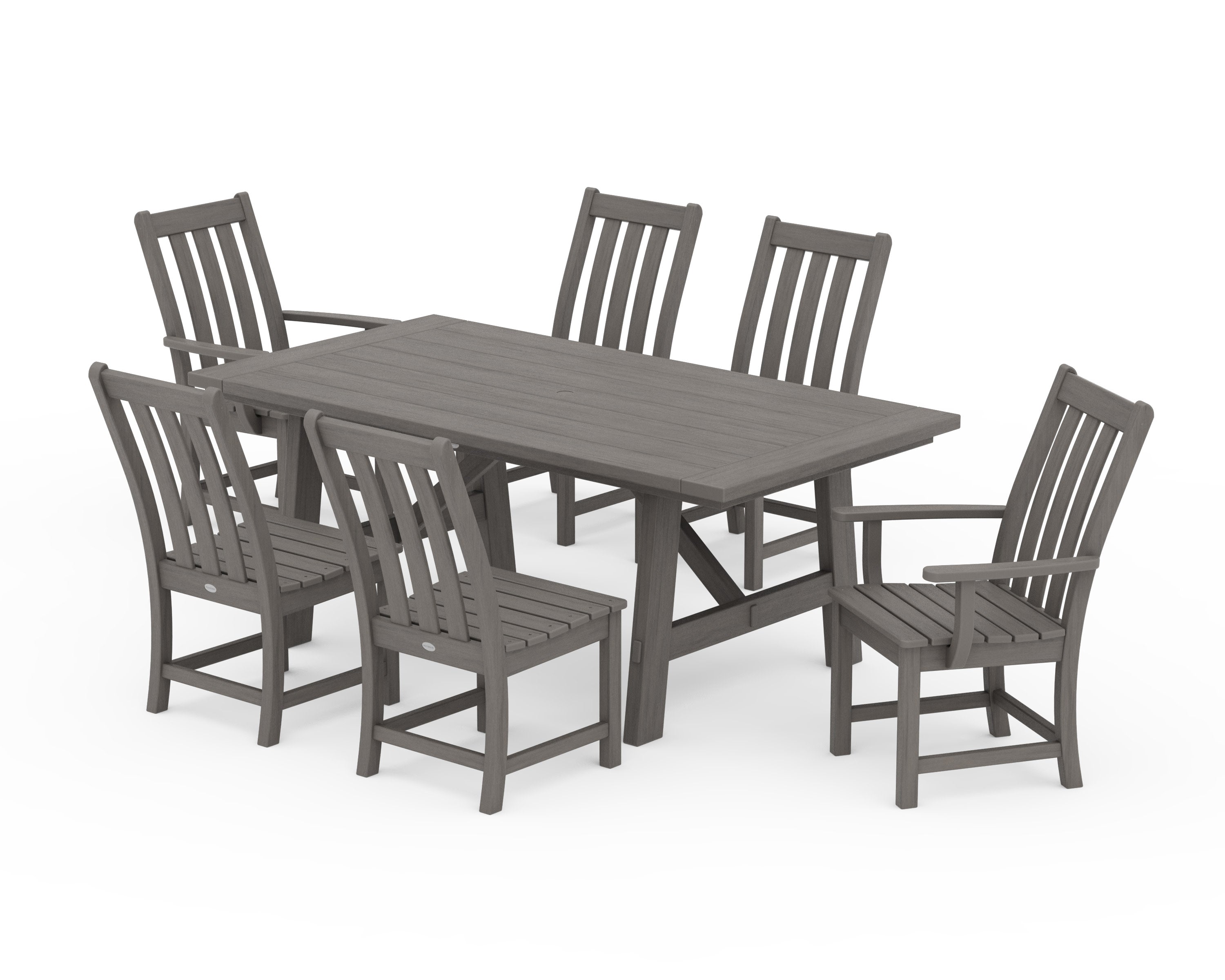 Vineyard 7-Piece Rustic Farmhouse Dining Set in Driftwood
