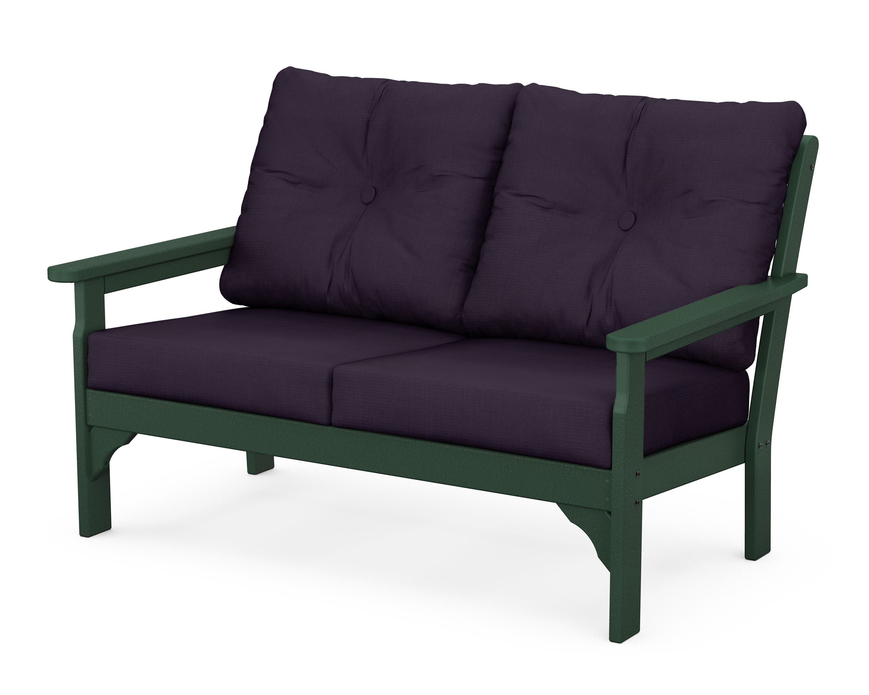 Vineyard Deep Seating Loveseat in Green / Navy Linen