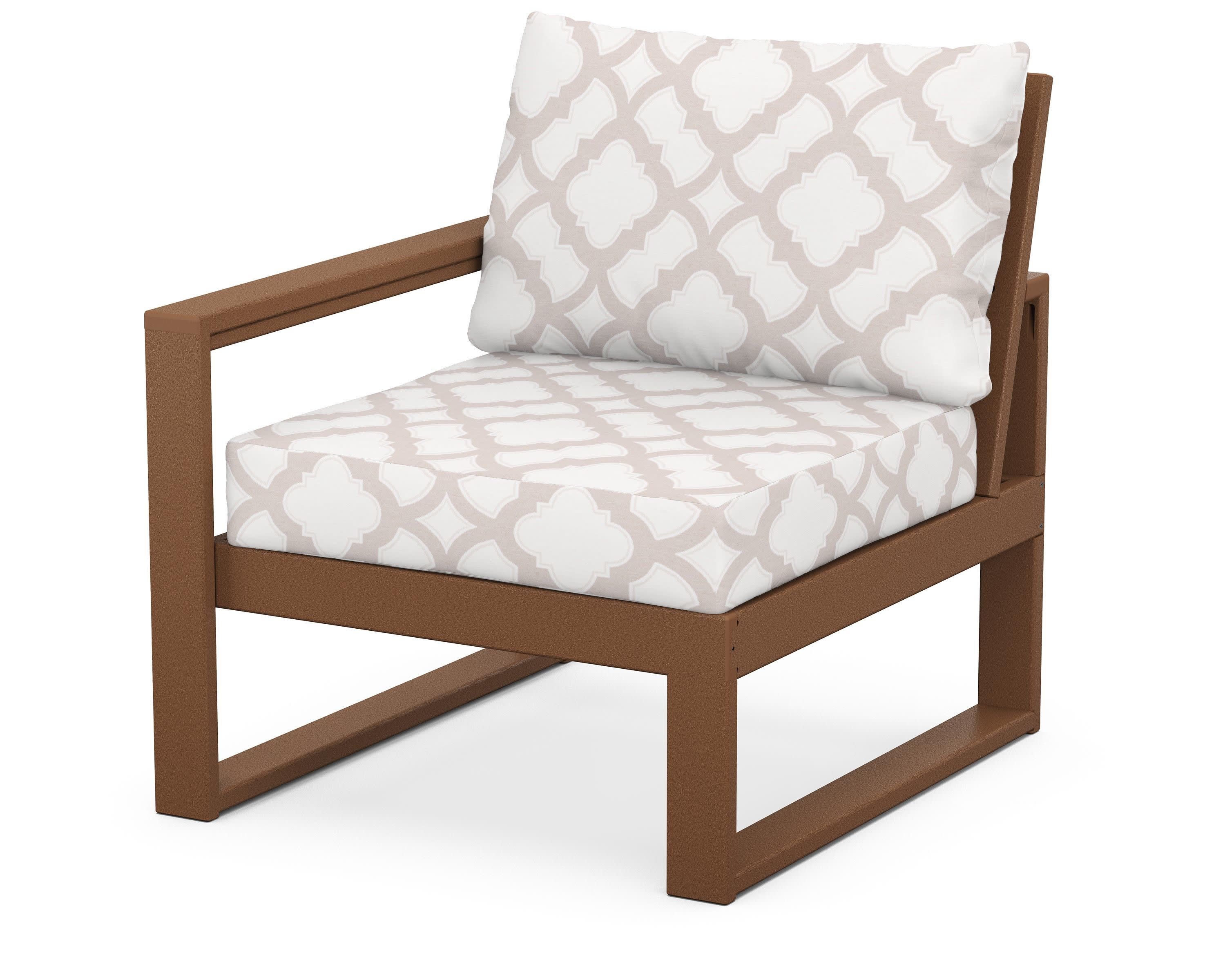 EDGE Modular Left Arm Chair in Teak / Trellis Dune Burlap