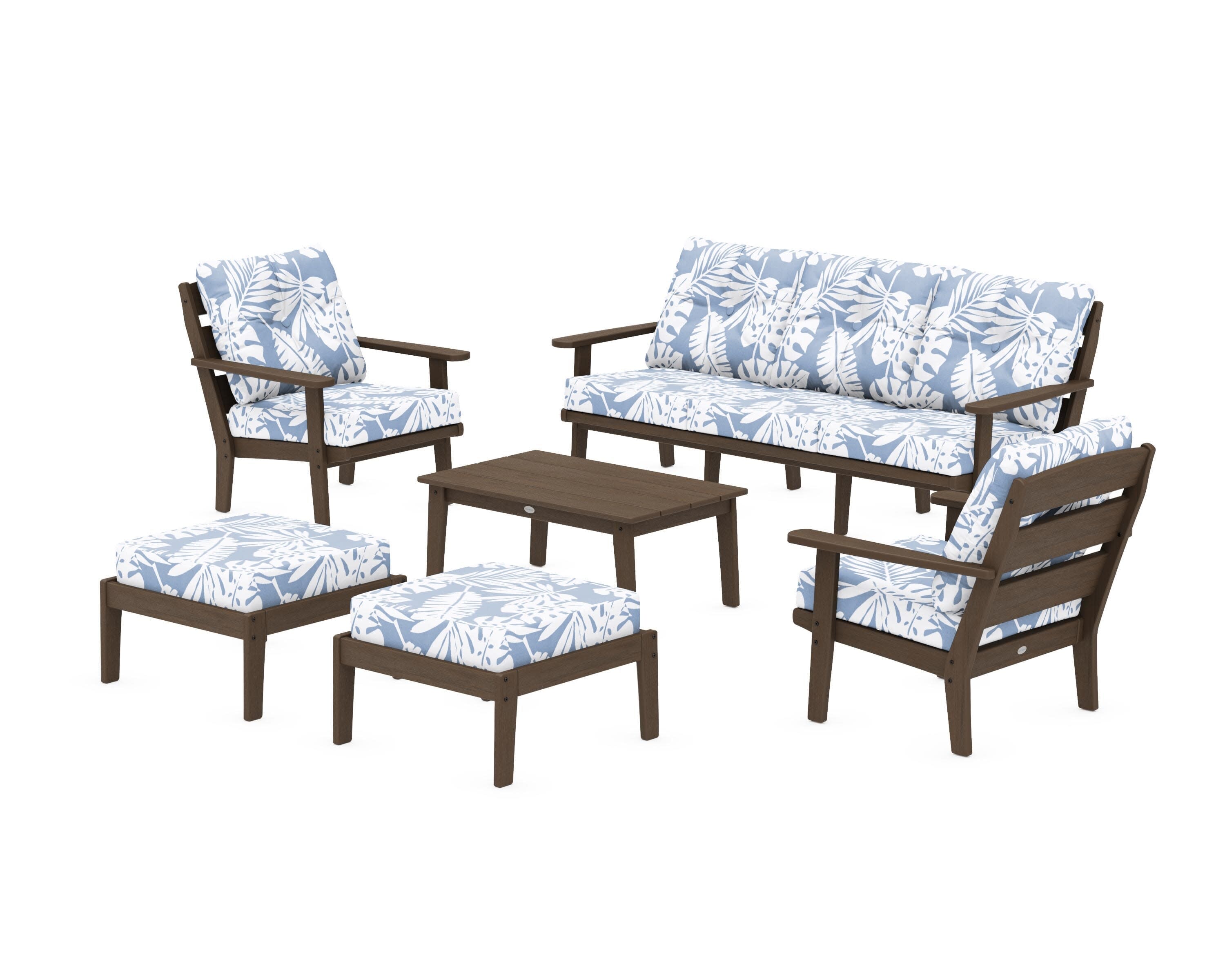 Lakeside 6-Piece Lounge Sofa Set in Kona / Leaf Sky Blue