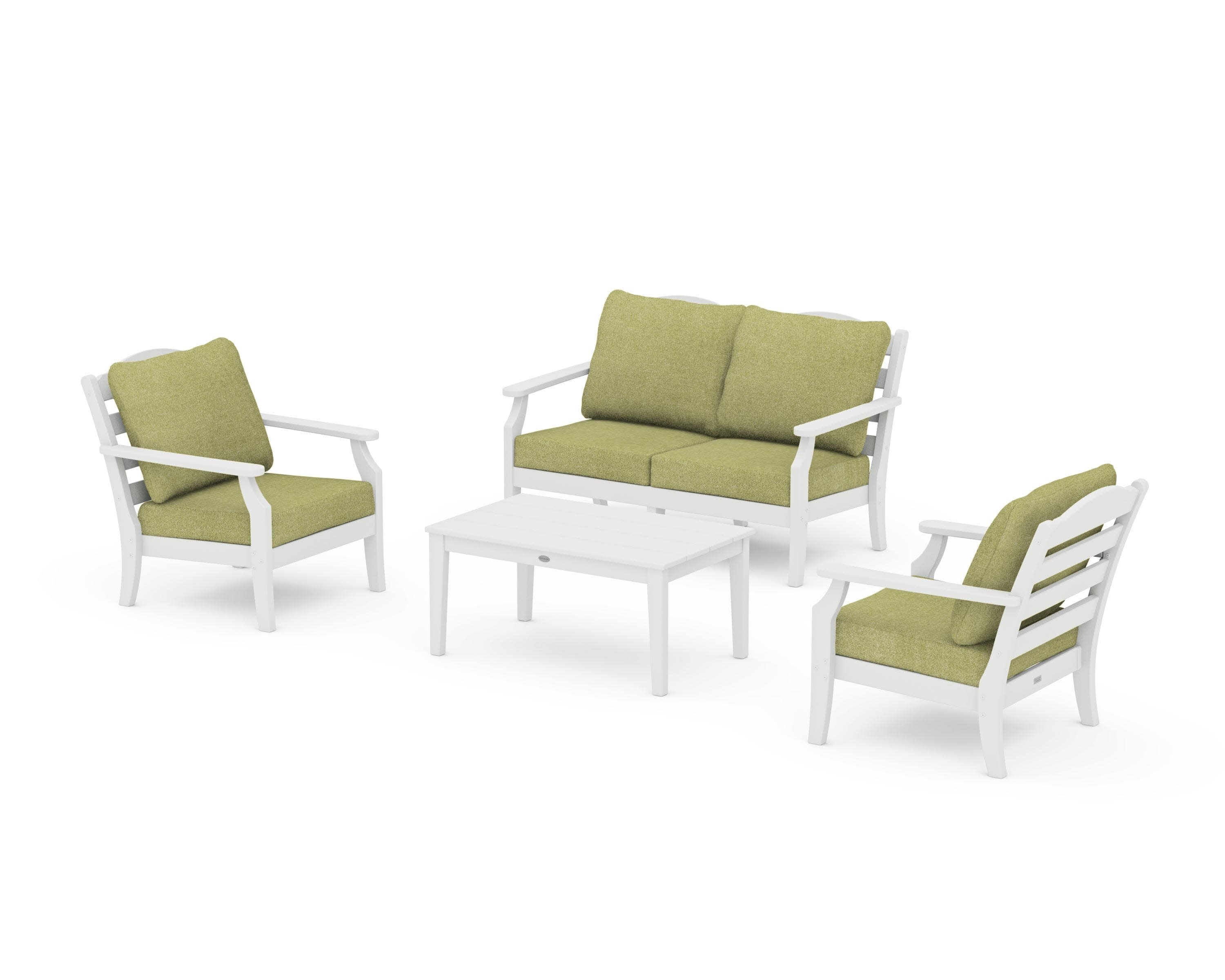 Savannah 4-Piece Deep Seating Set with Loveseat in White / Chartreuse Boucle