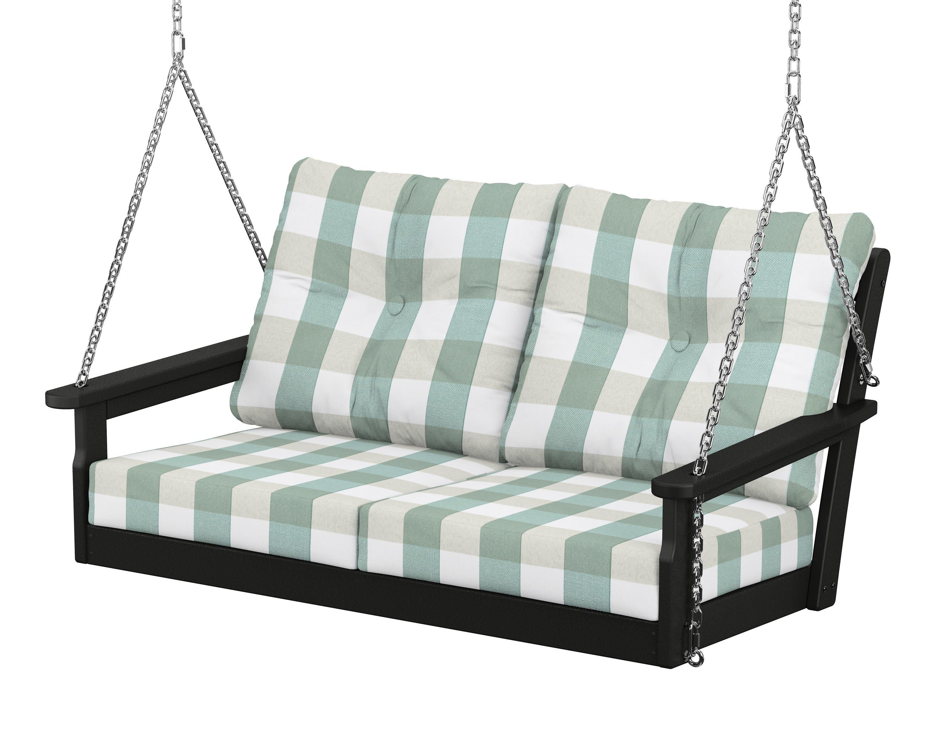Vineyard Deep Seating Swing in Black / Buffalo Plaid Glacier Spa