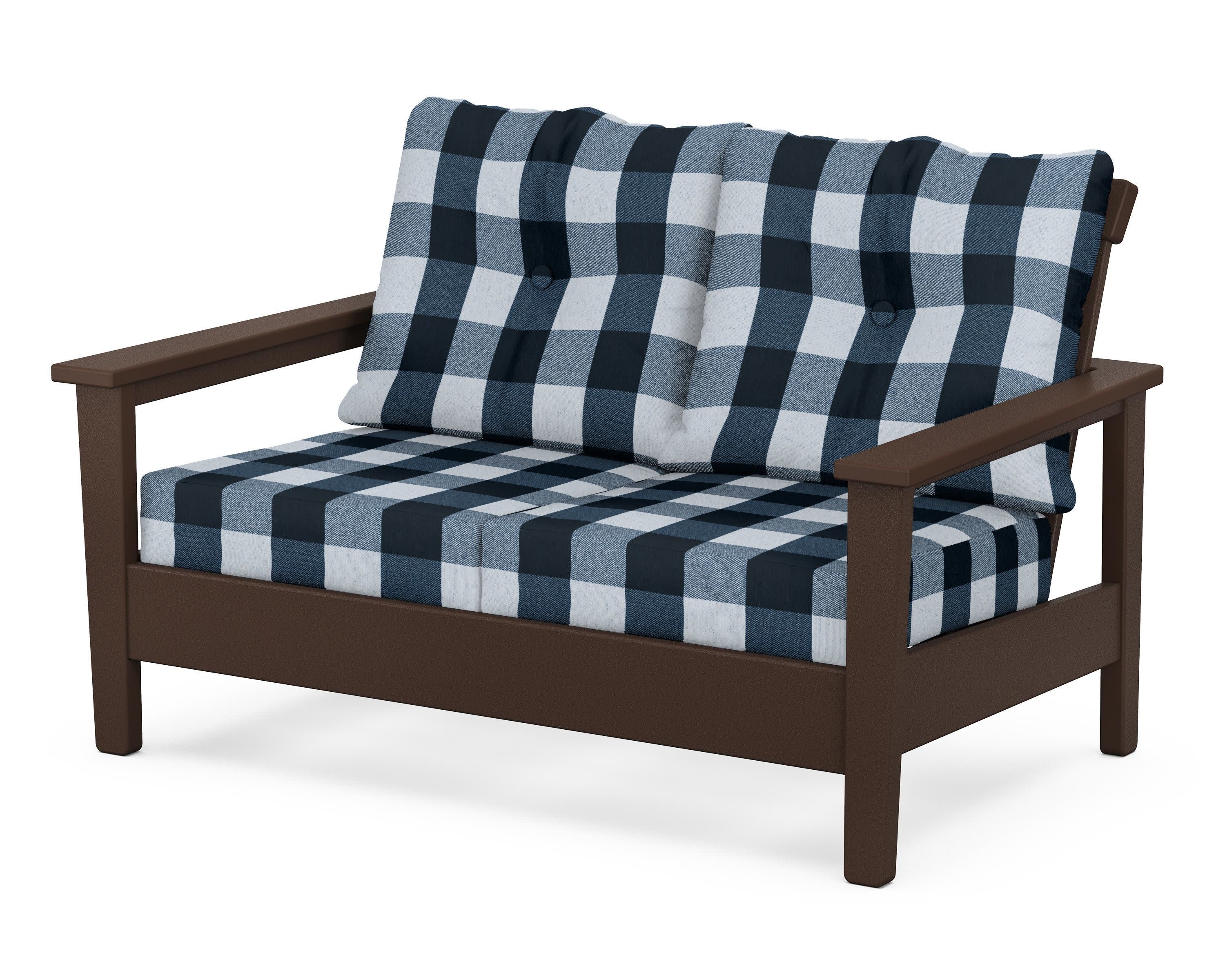 Prescott Deep Seating Loveseat in Mahogany / Buffalo Plaid Marine Indigo