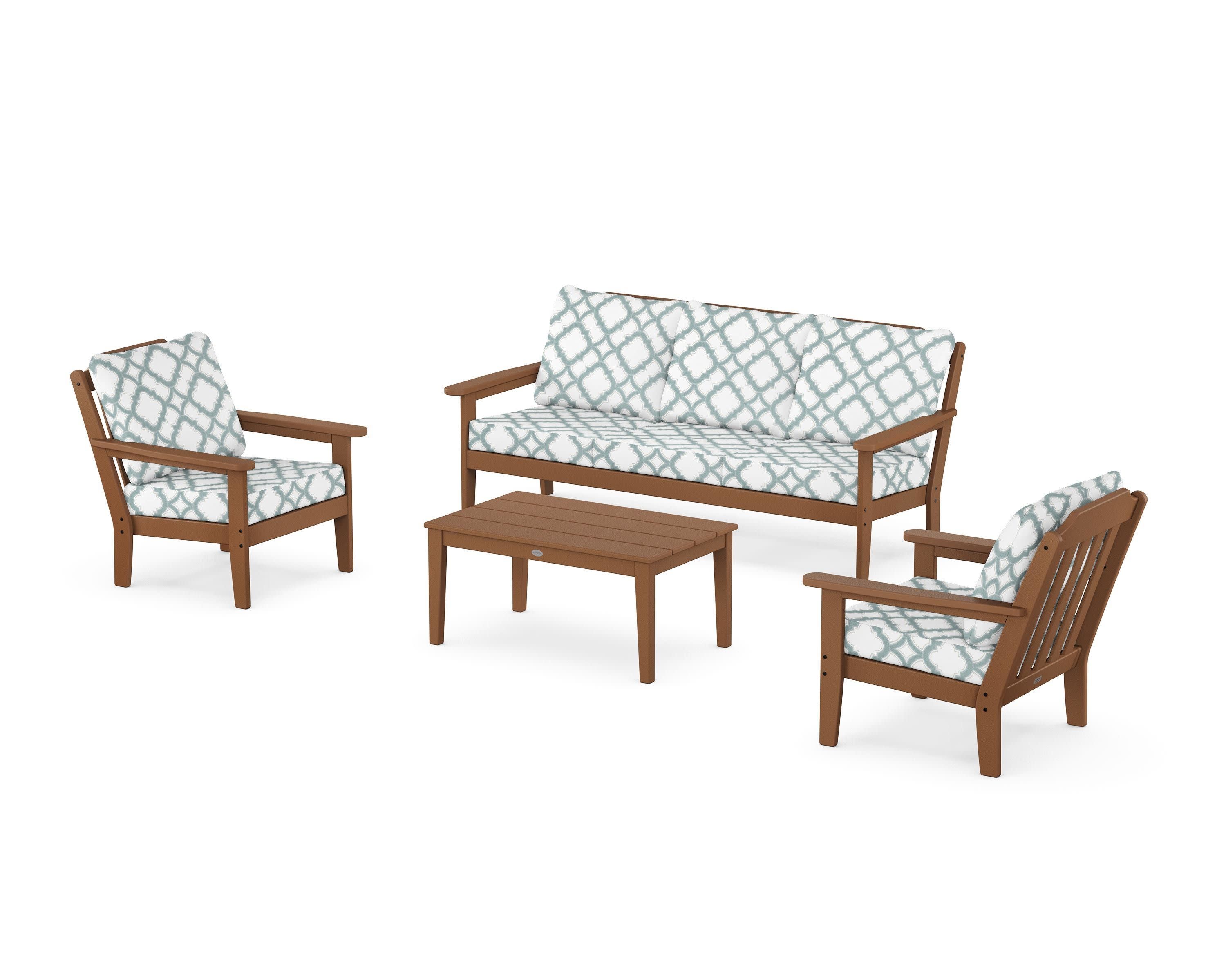 Cottage 4-Piece Deep Seating Set with Sofa in Teak / Trellis Glacier Spa