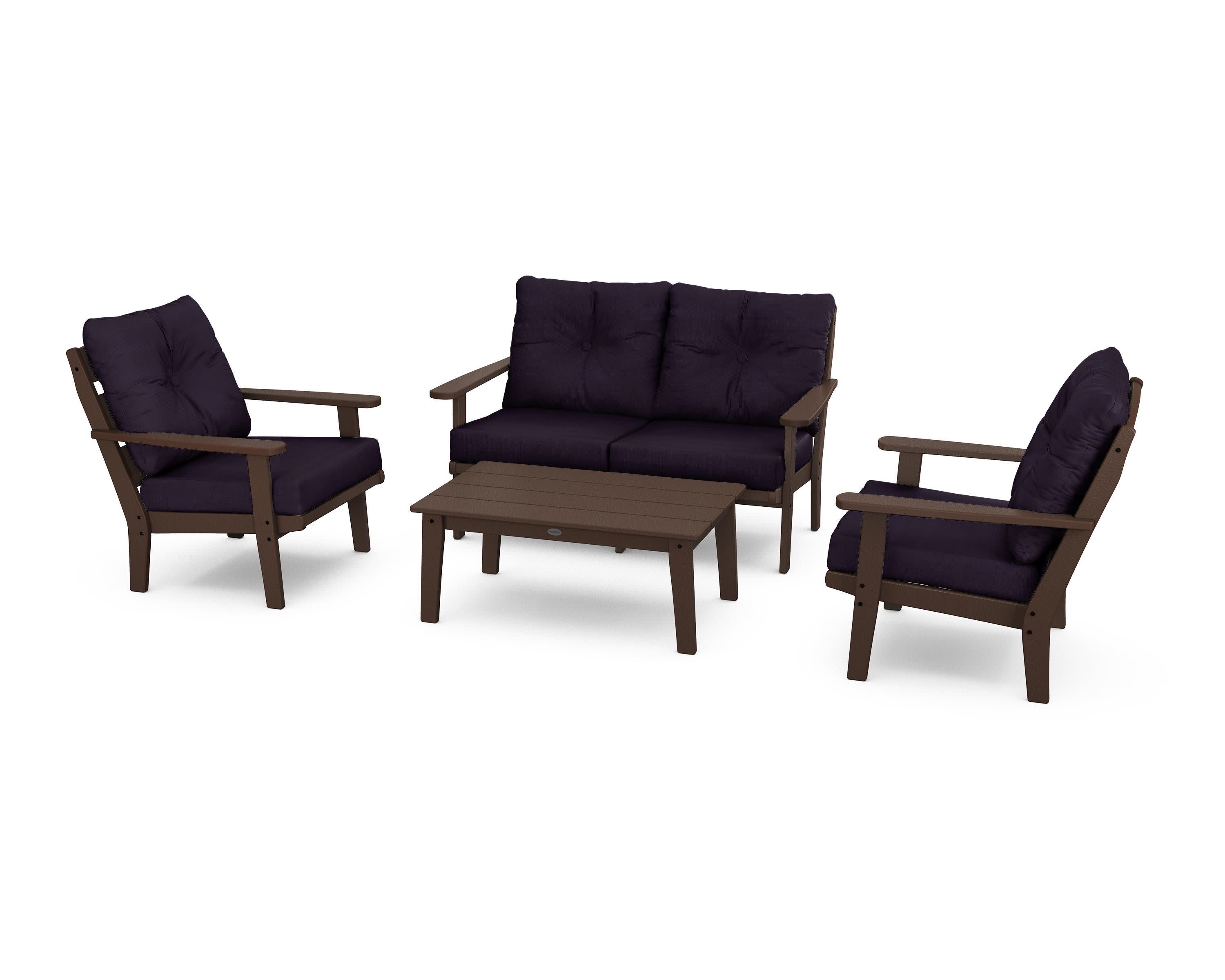 Lakeside 4-Piece Deep Seating Set in Mahogany / Navy Linen