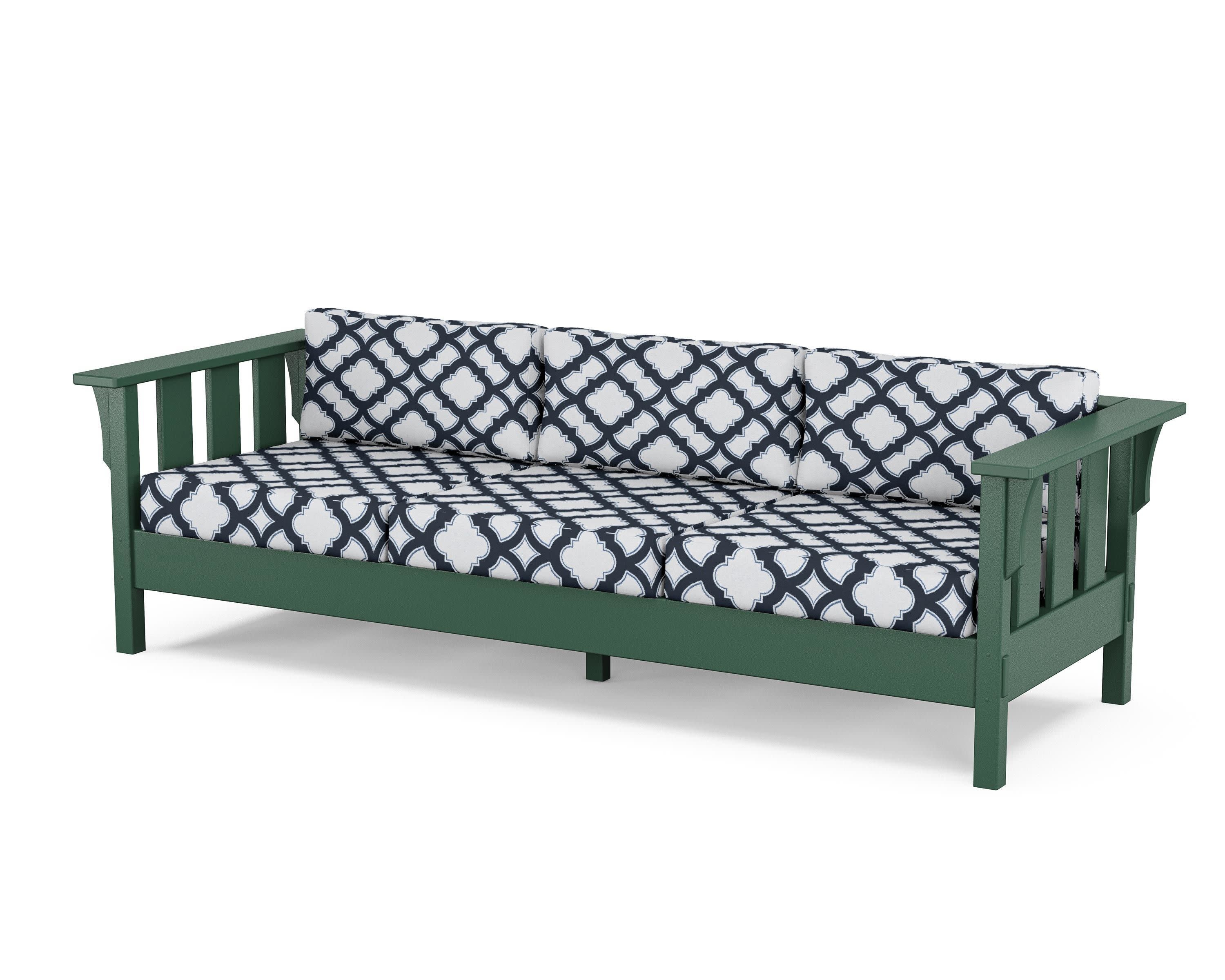 Acadia Deep Seating Sofa in Green / Trellis Marine Indigo