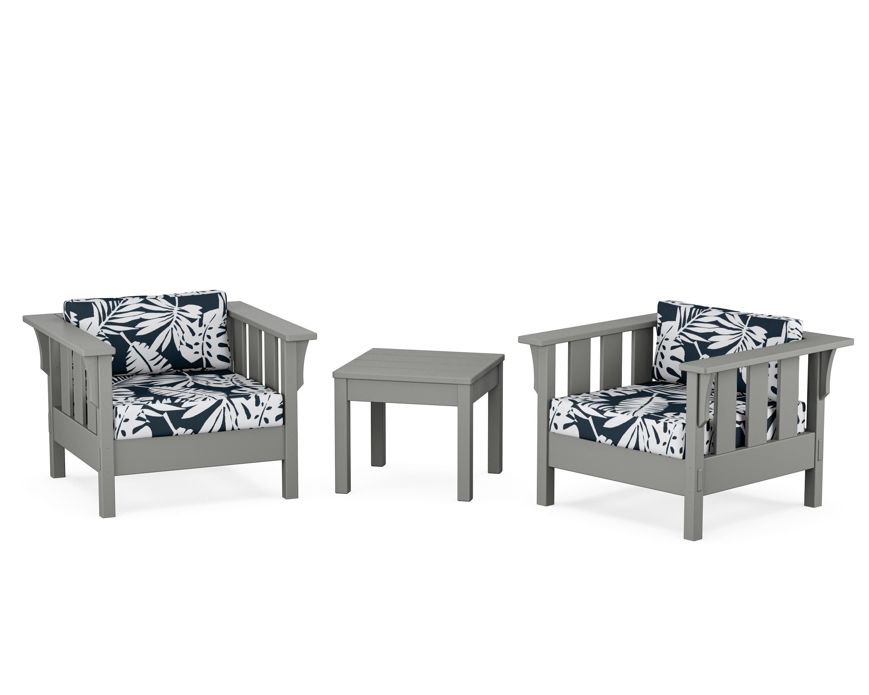 Acadia 3-Piece Deep Seating Set in Slate Grey / Leaf Marine Indigo