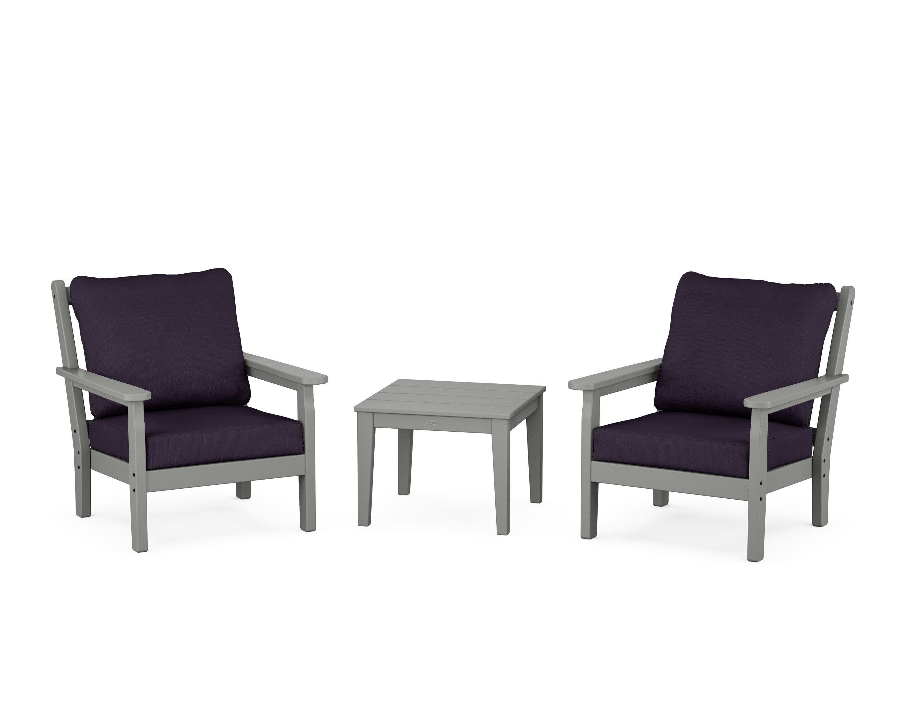 Chippendale 3-Piece Deep Seating Set in Slate Grey / Navy Linen