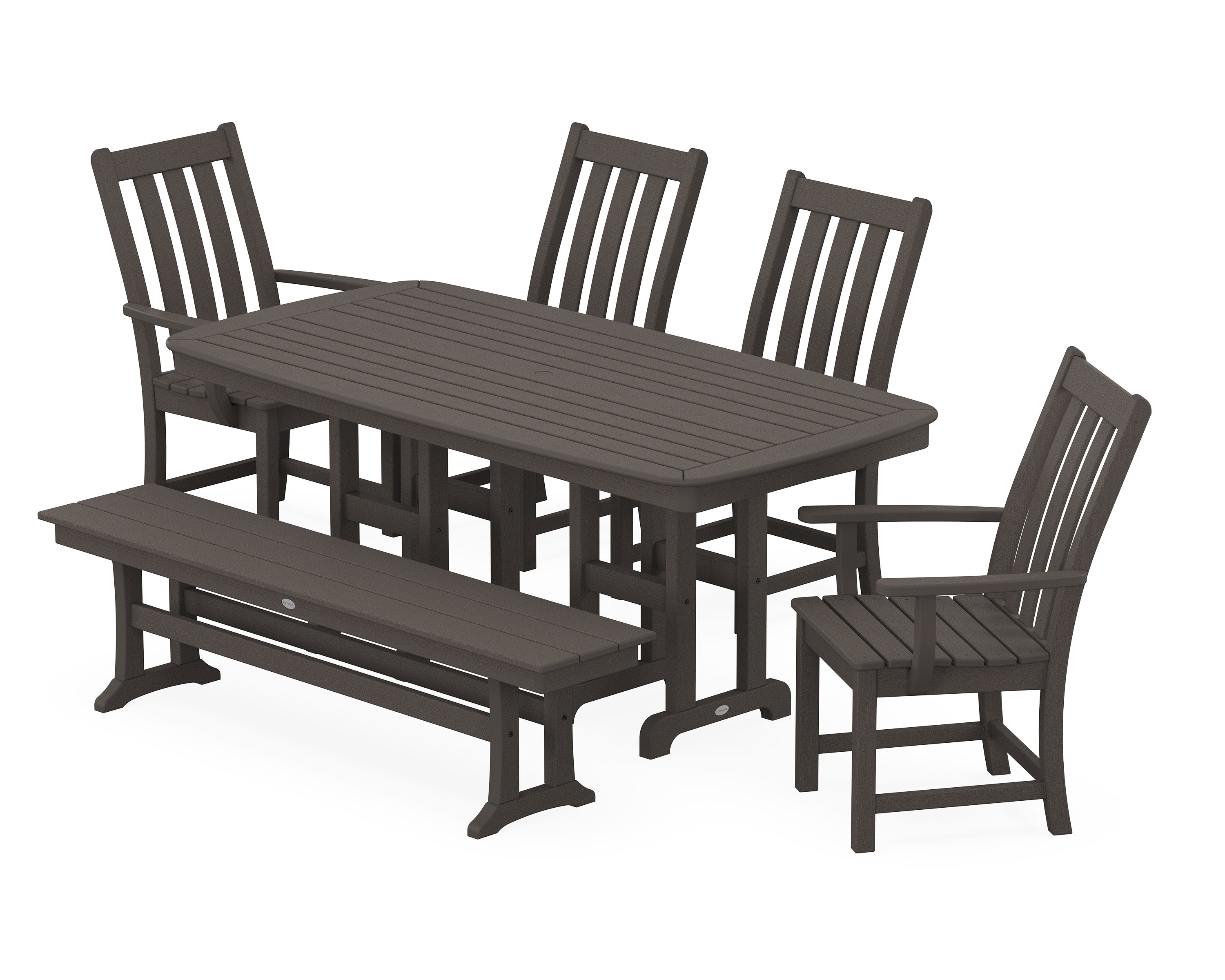 Vineyard 6-Piece Dining Set with Bench in Vintage Coffee