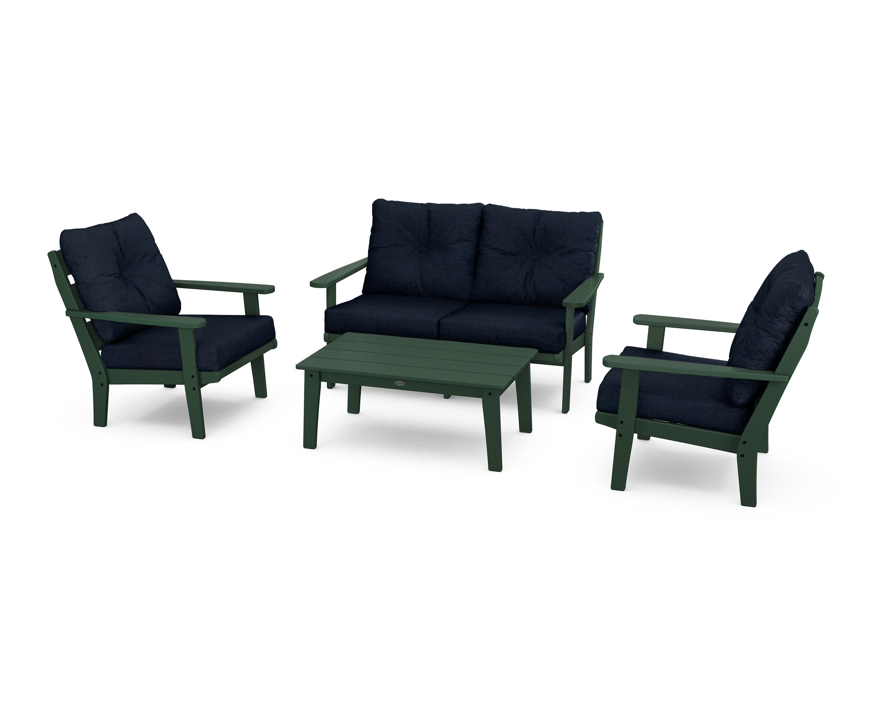 Lakeside 4-Piece Deep Seating Set in Green / Marine Indigo