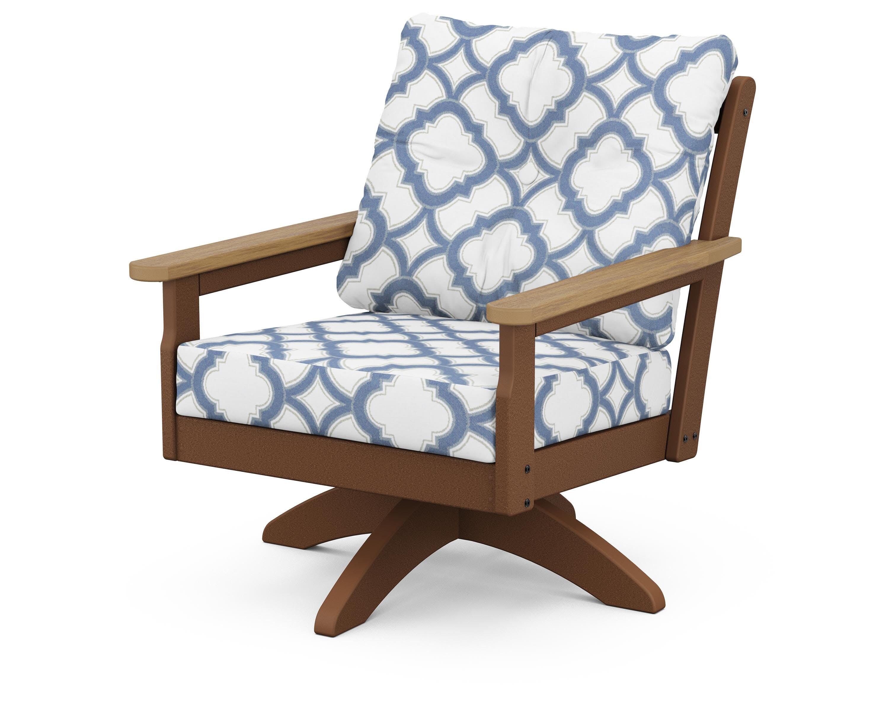 Vineyard Deep Seating Swivel Chair in Teak / Natural / Trellis Sky Blue