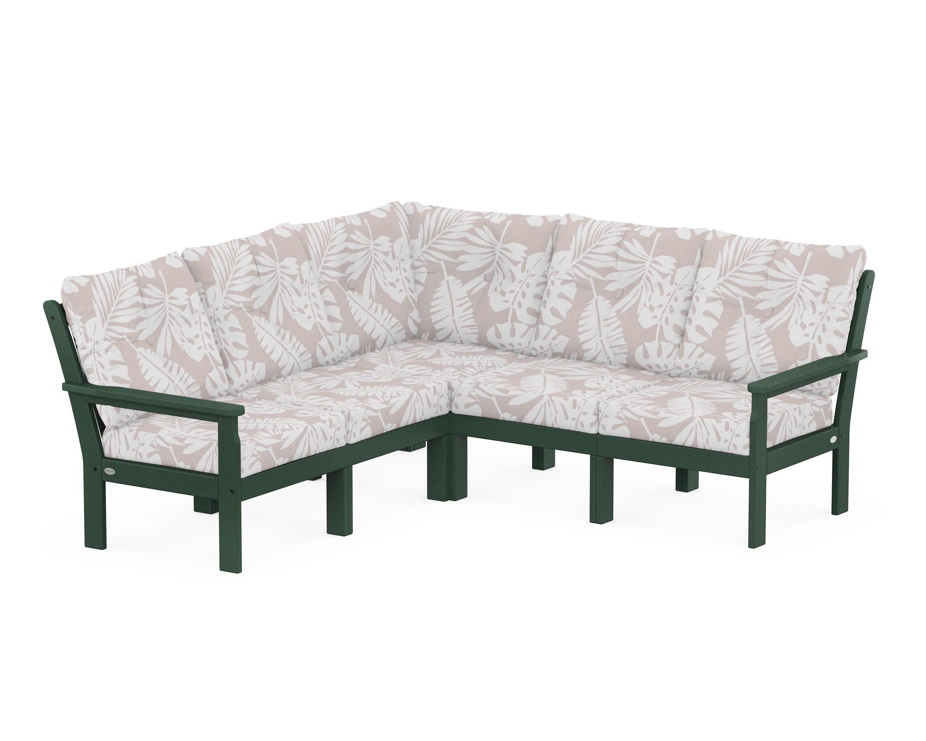 Vineyard 5-Piece Sectional in Green / Leaf Dune Burlap