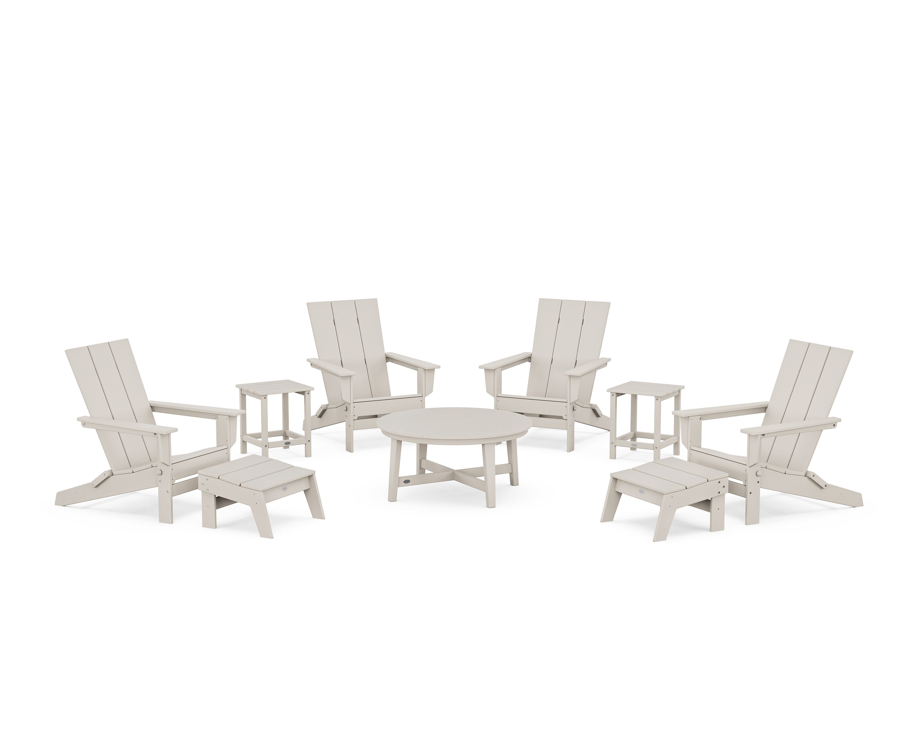 Modern Studio Folding Adirondack 9-Piece Conversation Set in Sand