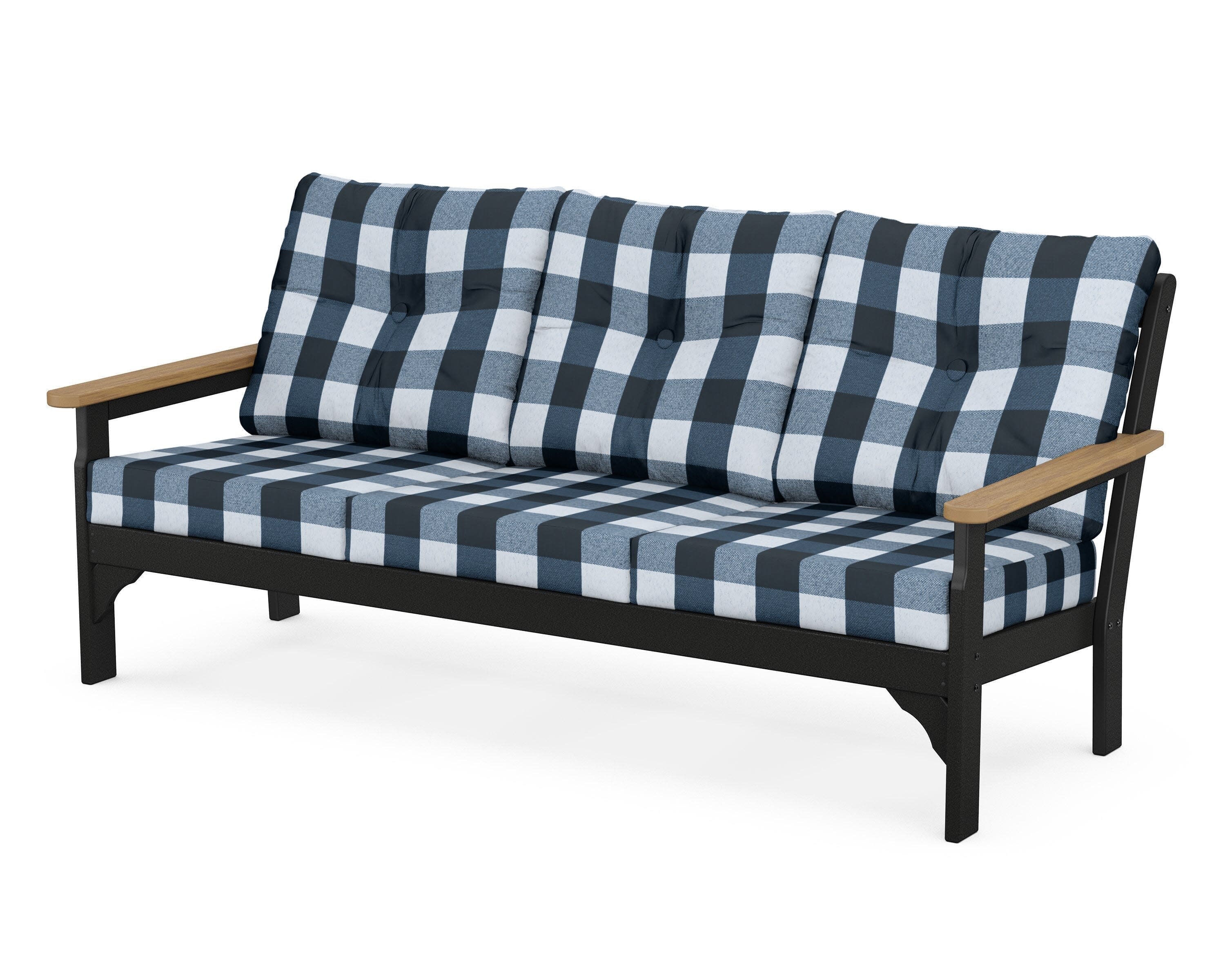 Vineyard Deep Seating Sofa in Black / Natural / Buffalo Plaid Marine Indigo