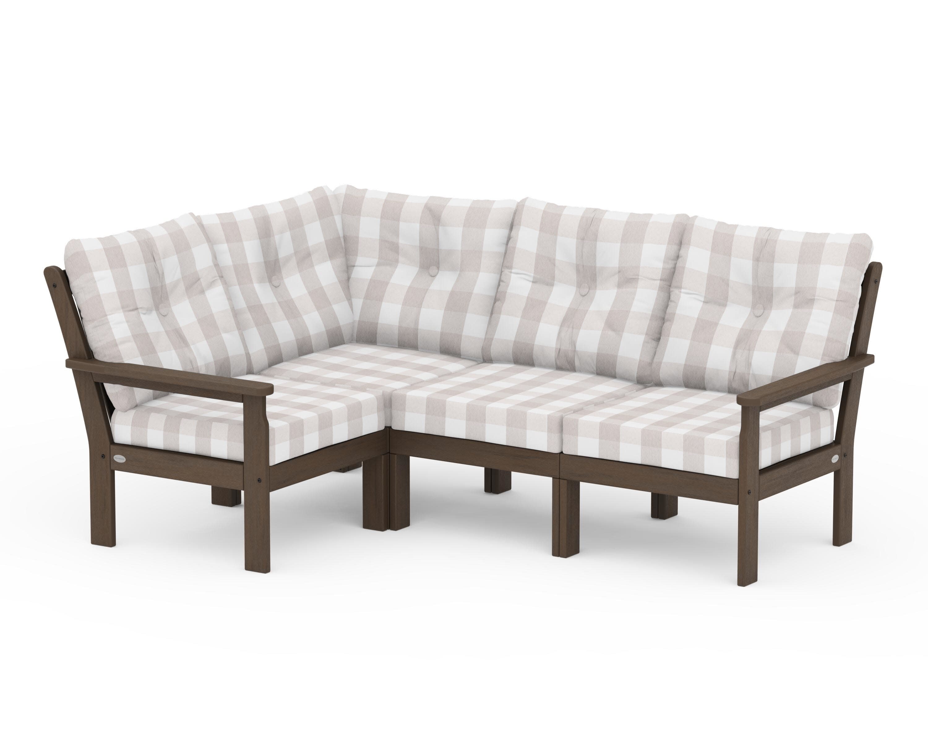 Vineyard 4-Piece Sectional in Kona / Buffalo Plaid Dune Burlap