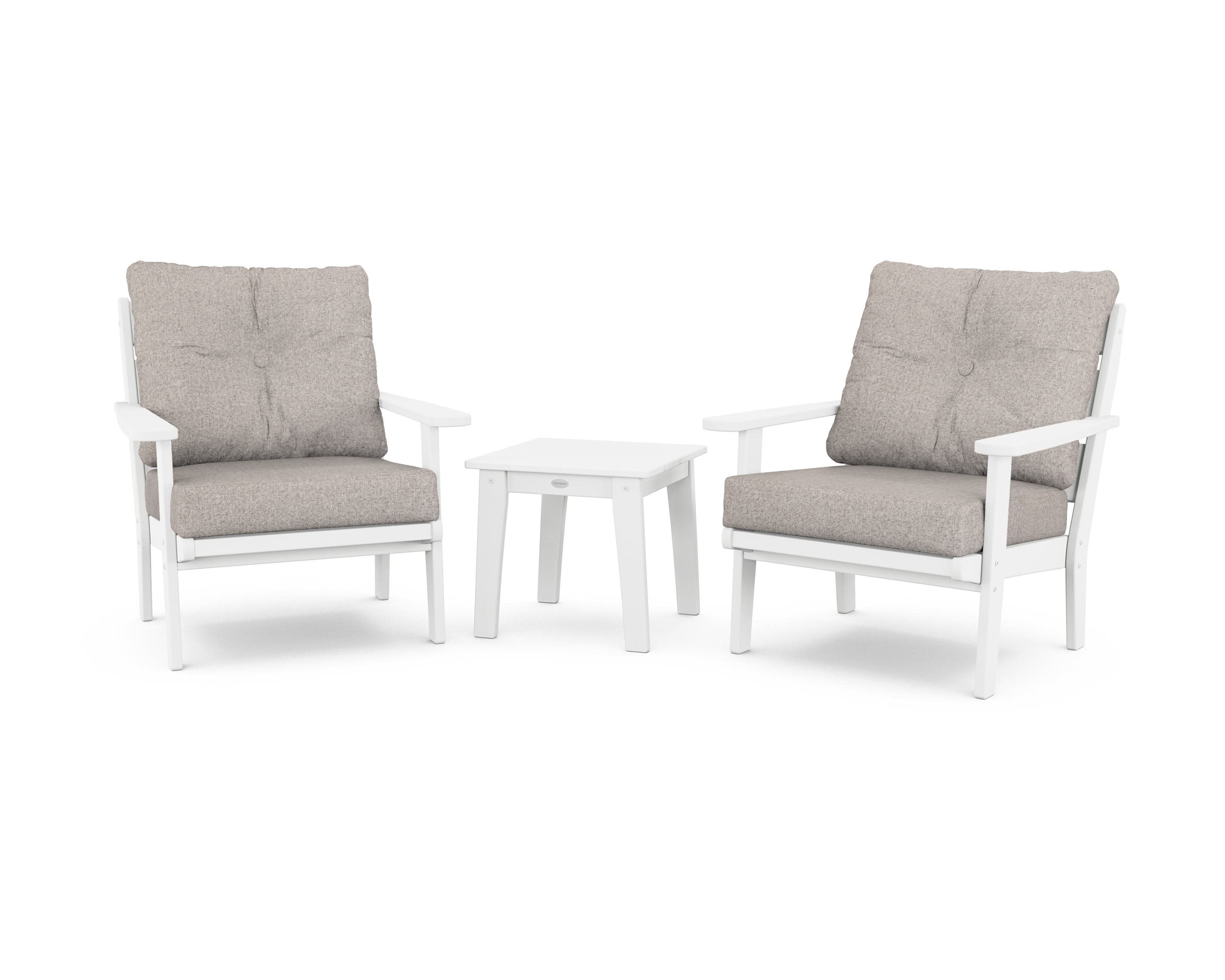 Lakeside 3-Piece Deep Seating Chair Set in White / Weathered Tweed