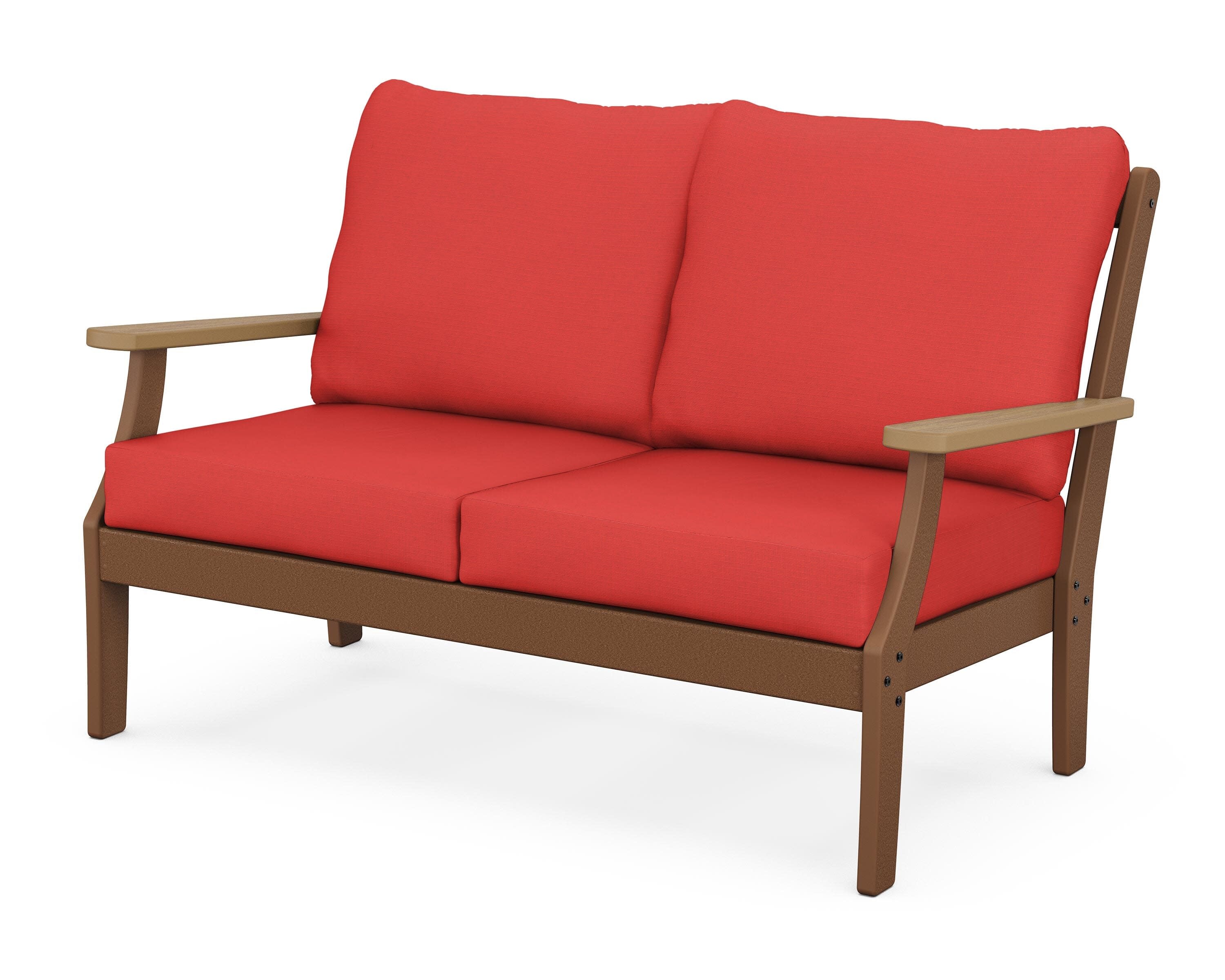 Braxton Deep Seating Loveseat in Teak / Natural / Crimson Linen