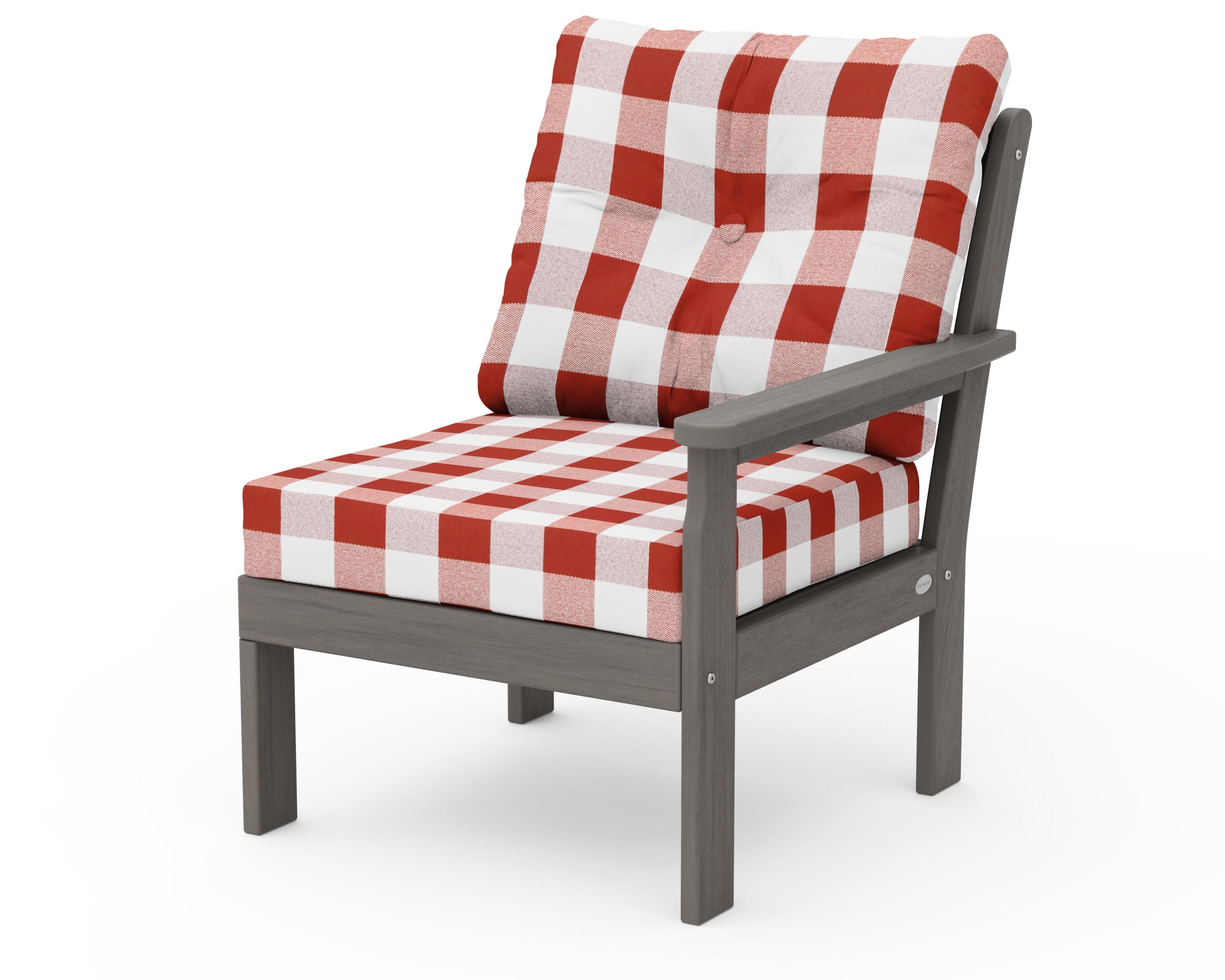Vineyard Modular Right Arm Chair in Driftwood / Buffalo Plaid Crimson