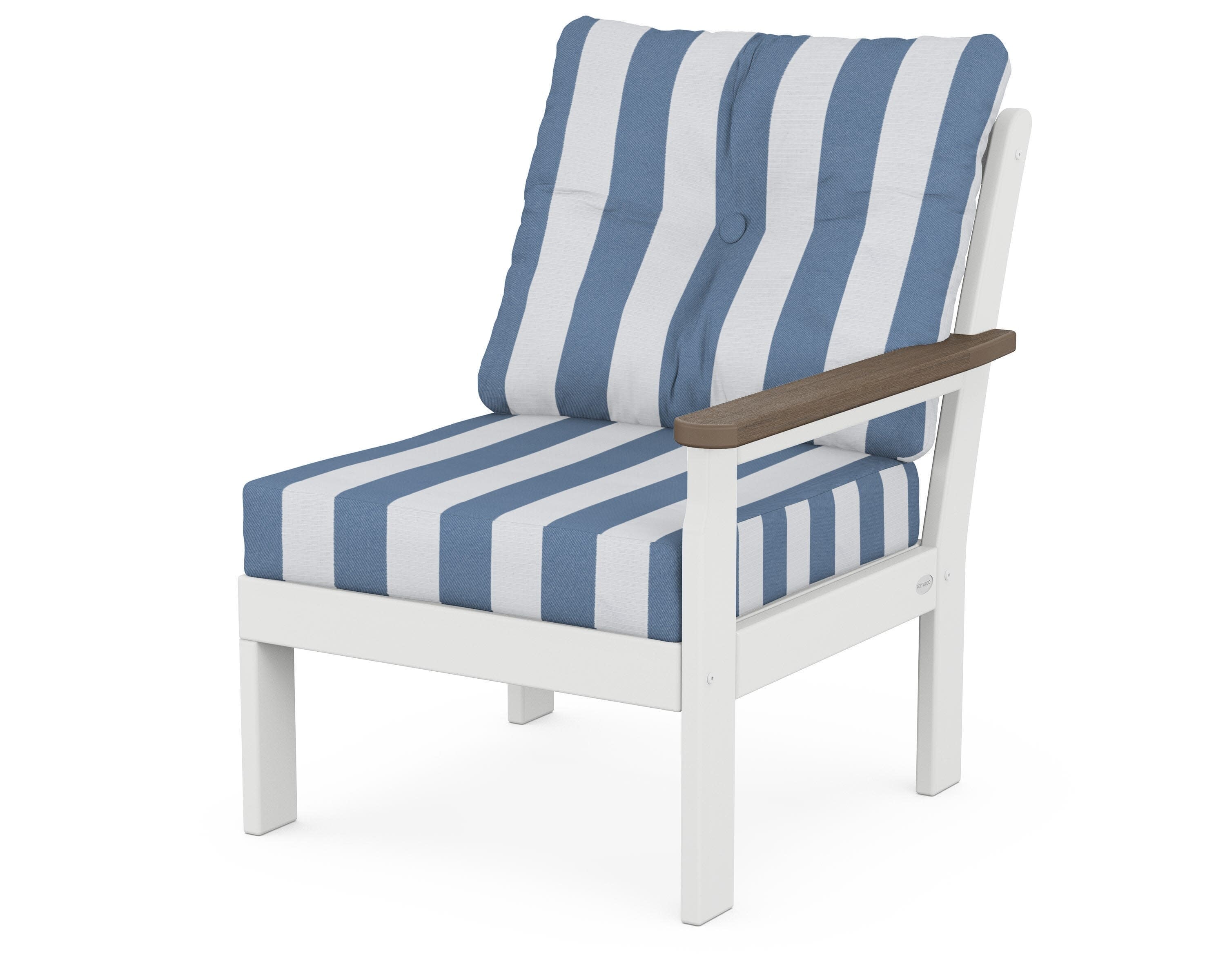 Vineyard Modular Right Arm Chair in White / Kona / Cabana Stripe Sky Blue