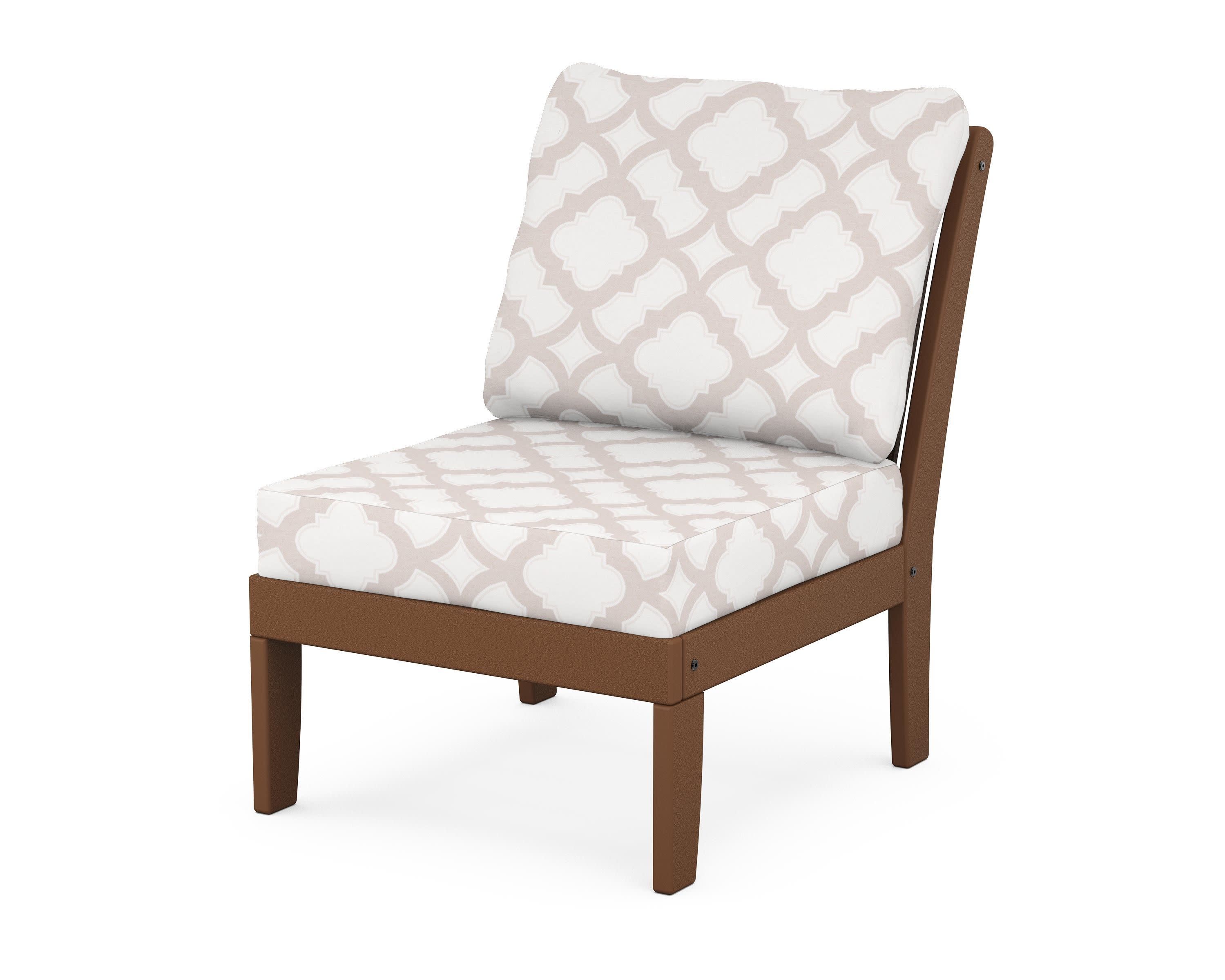 Braxton Modular Armless Chair in Teak / Trellis Dune Burlap