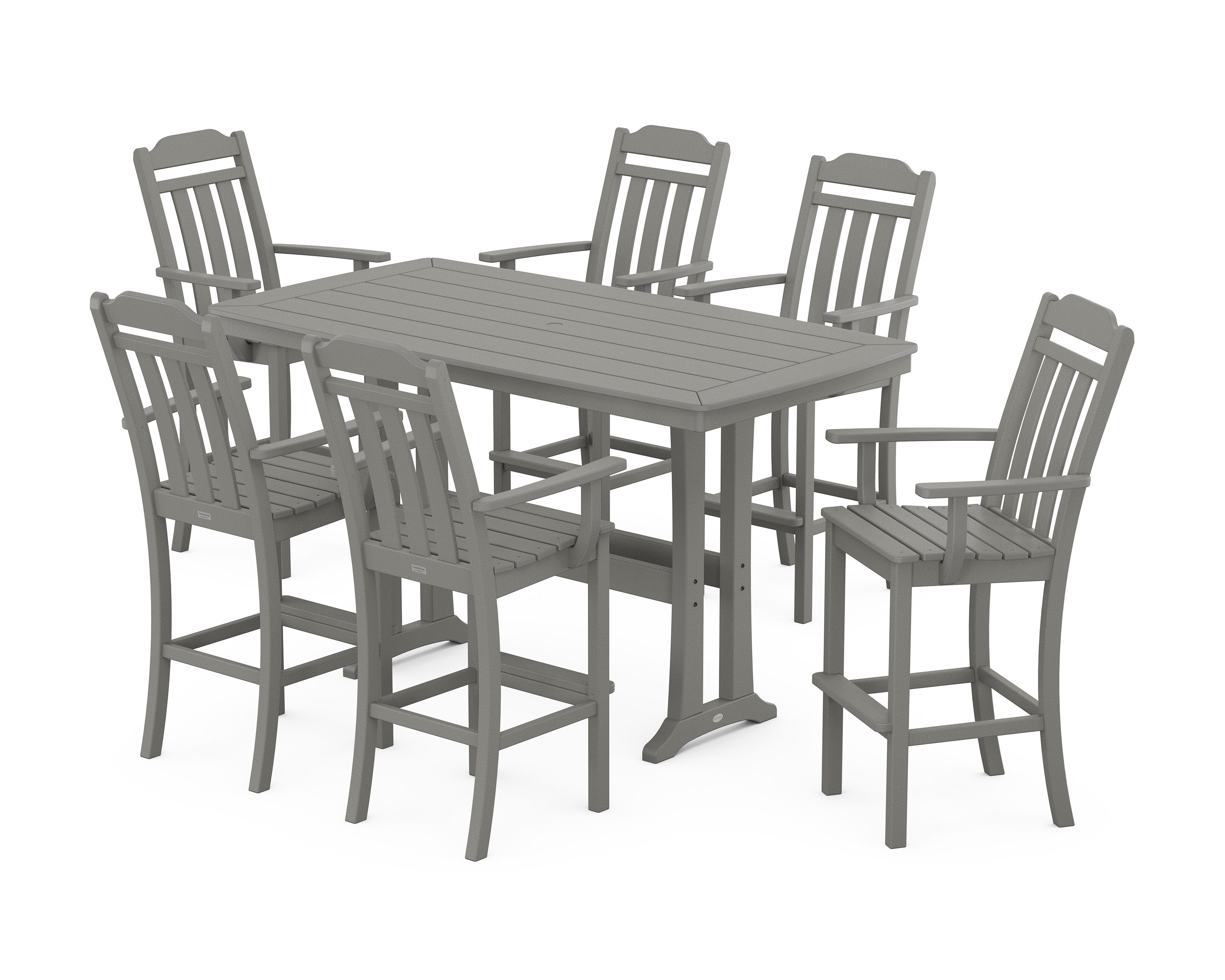 Cottage Arm Chair 7-Piece Bar Set with Trestle Legs in Slate Grey