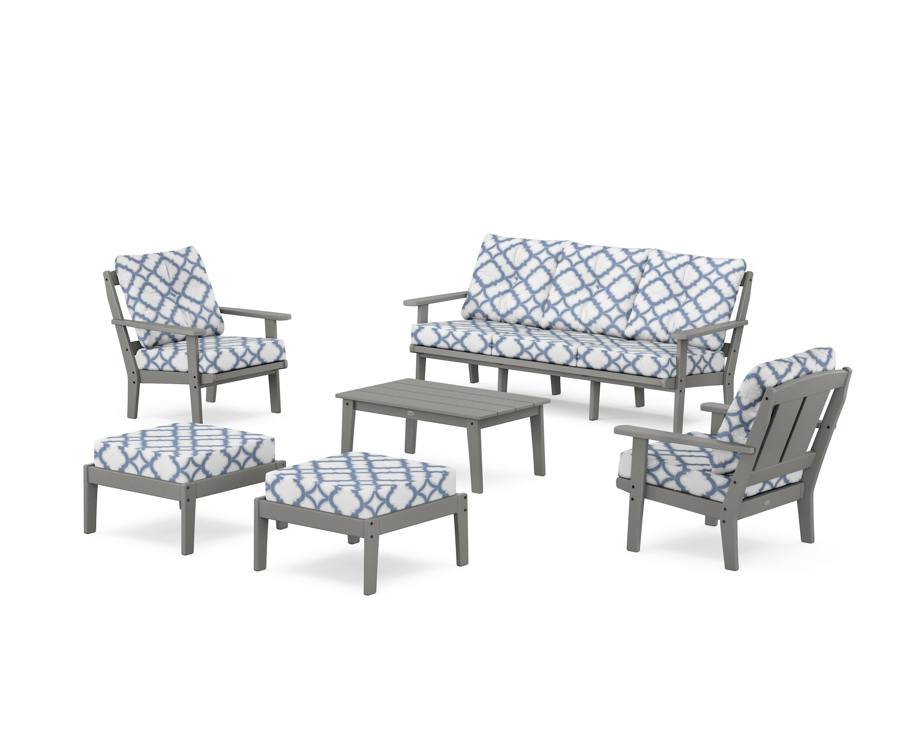 Mission 6-Piece Lounge Sofa Set in Slate Grey / Trellis Sky Blue