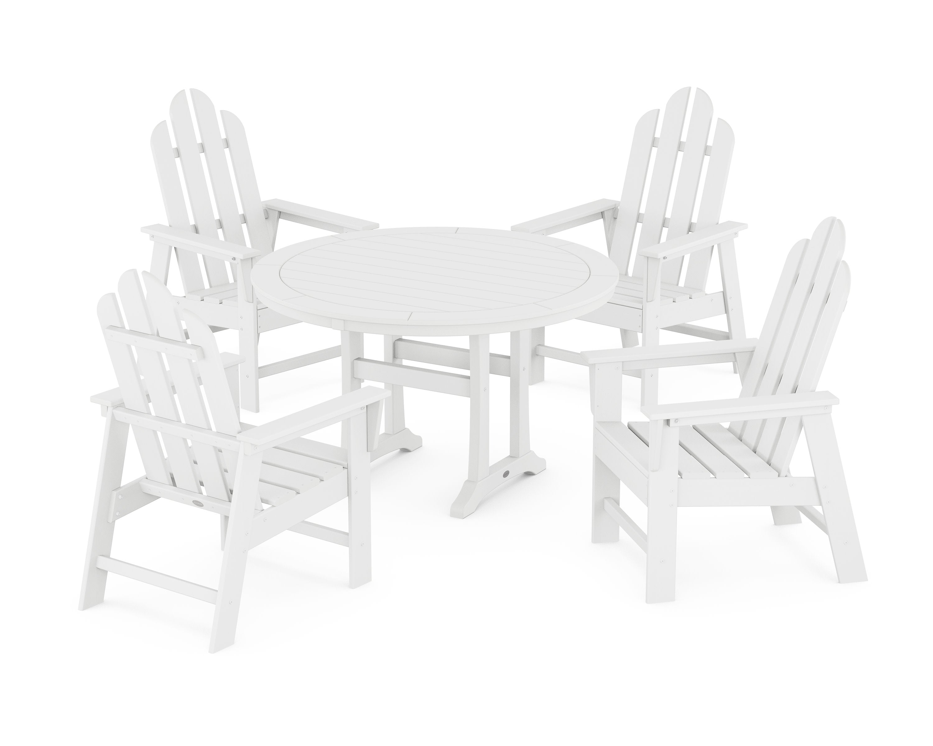 Long Island 5-Piece Round Dining Set with Trestle Legs in White