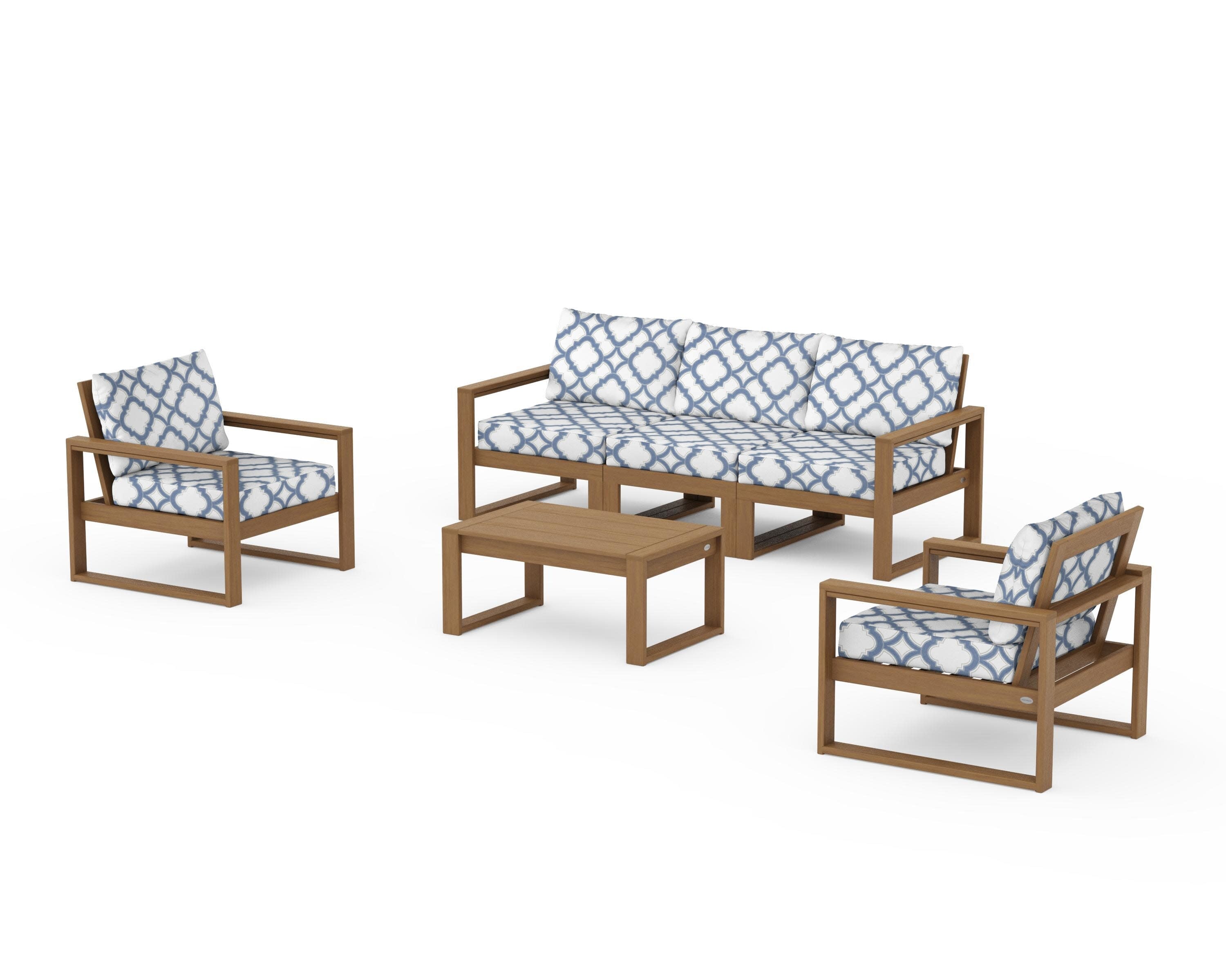 EDGE Sectional 4-Piece Deep Seating Set with Sofa in Natural / Trellis Sky Blue