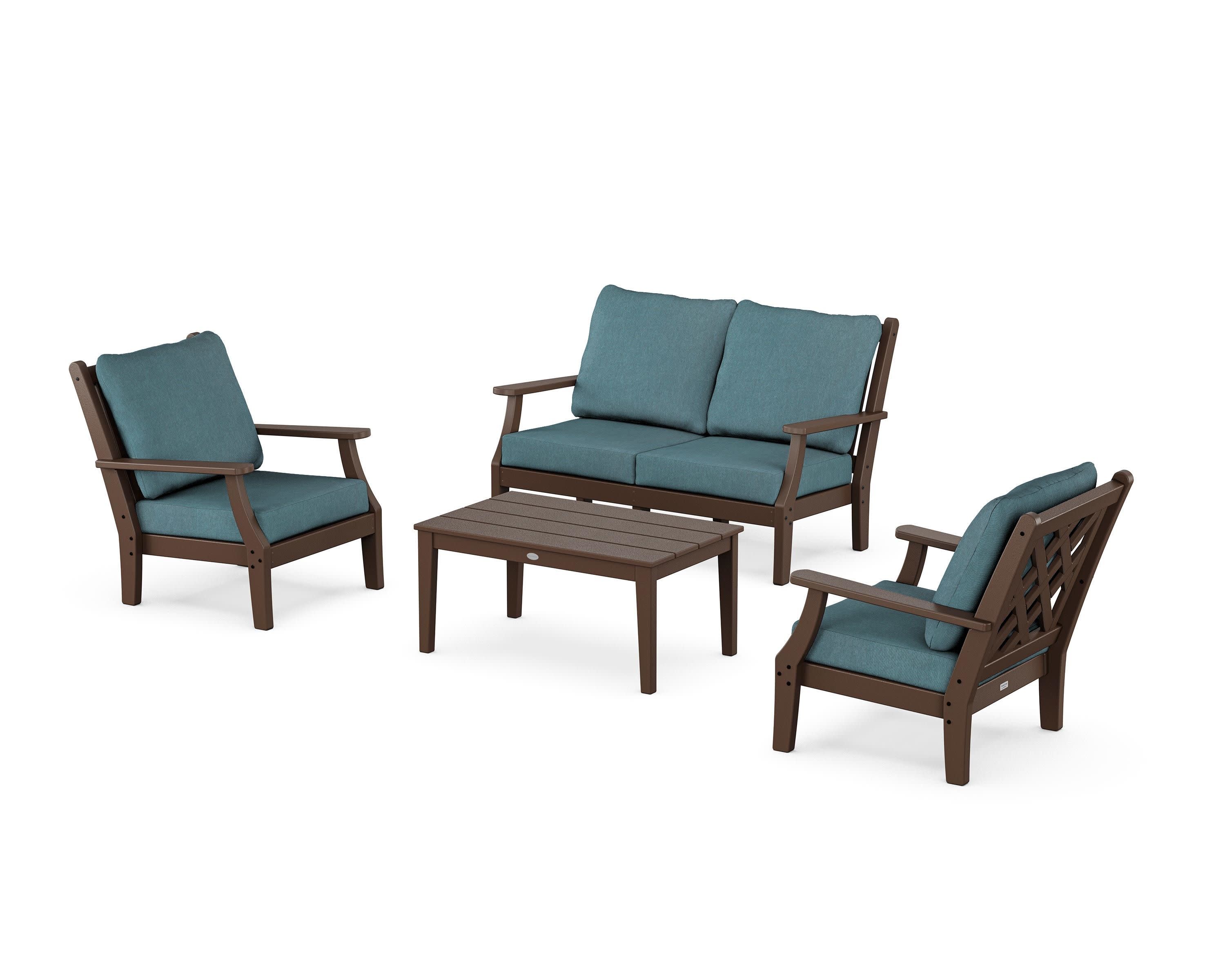 Wovendale 4-Piece Deep Seating Set with Loveseat in Mahogany / Ocean Teal