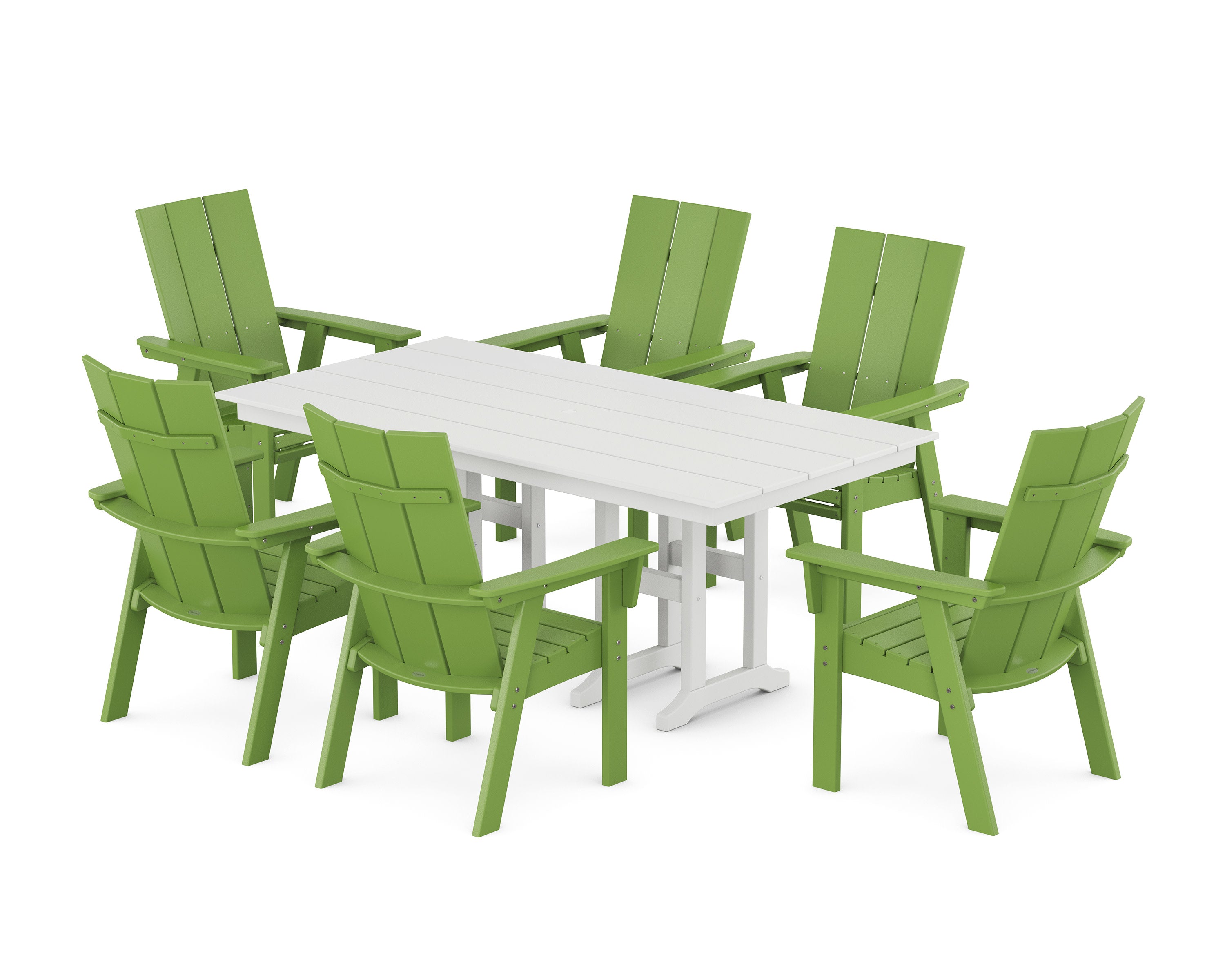 Modern Curveback Adirondack 7-Piece Farmhouse Dining Set in Lime / White