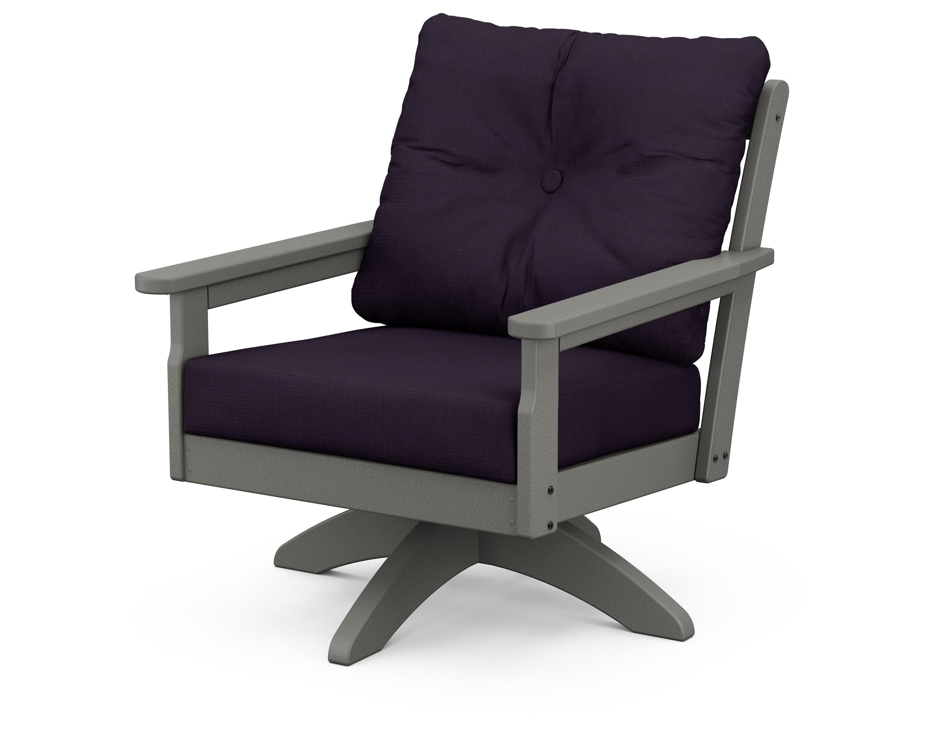 Vineyard Deep Seating Swivel Chair in Slate Grey / Navy Linen
