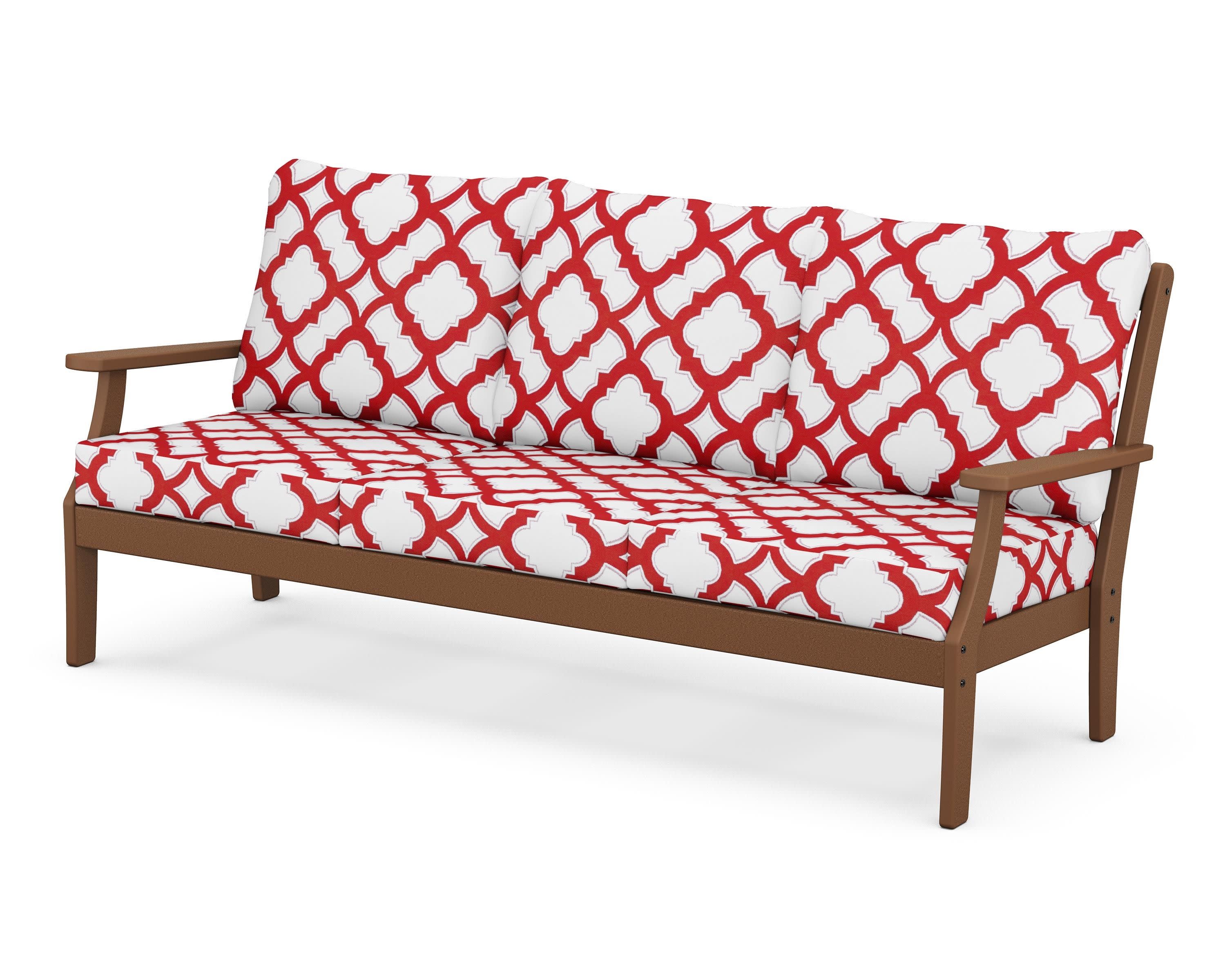 Braxton Deep Seating Sofa in Teak / Trellis Crimson