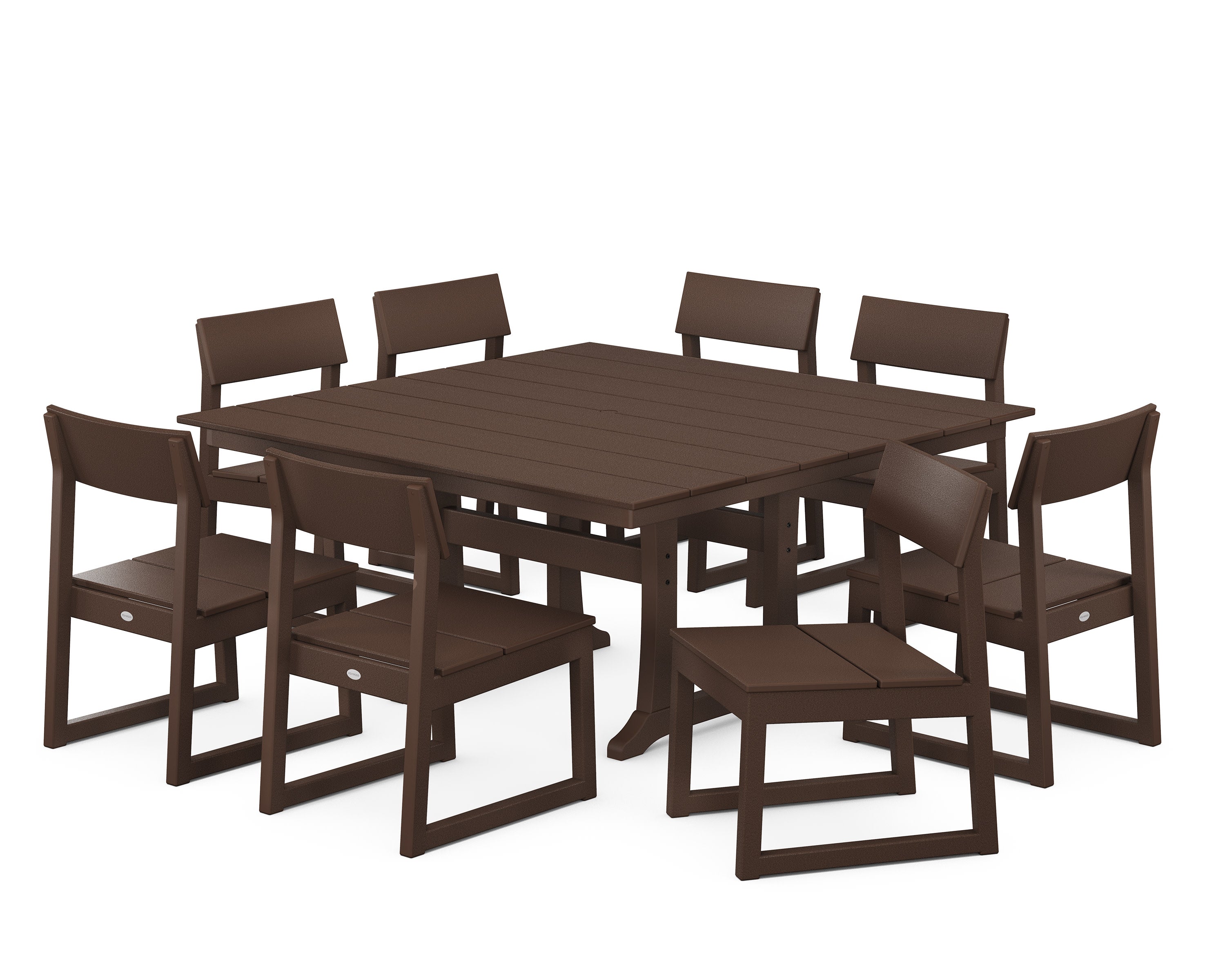 EDGE 9-Piece Farmhouse Trestle Dining Set in Mahogany