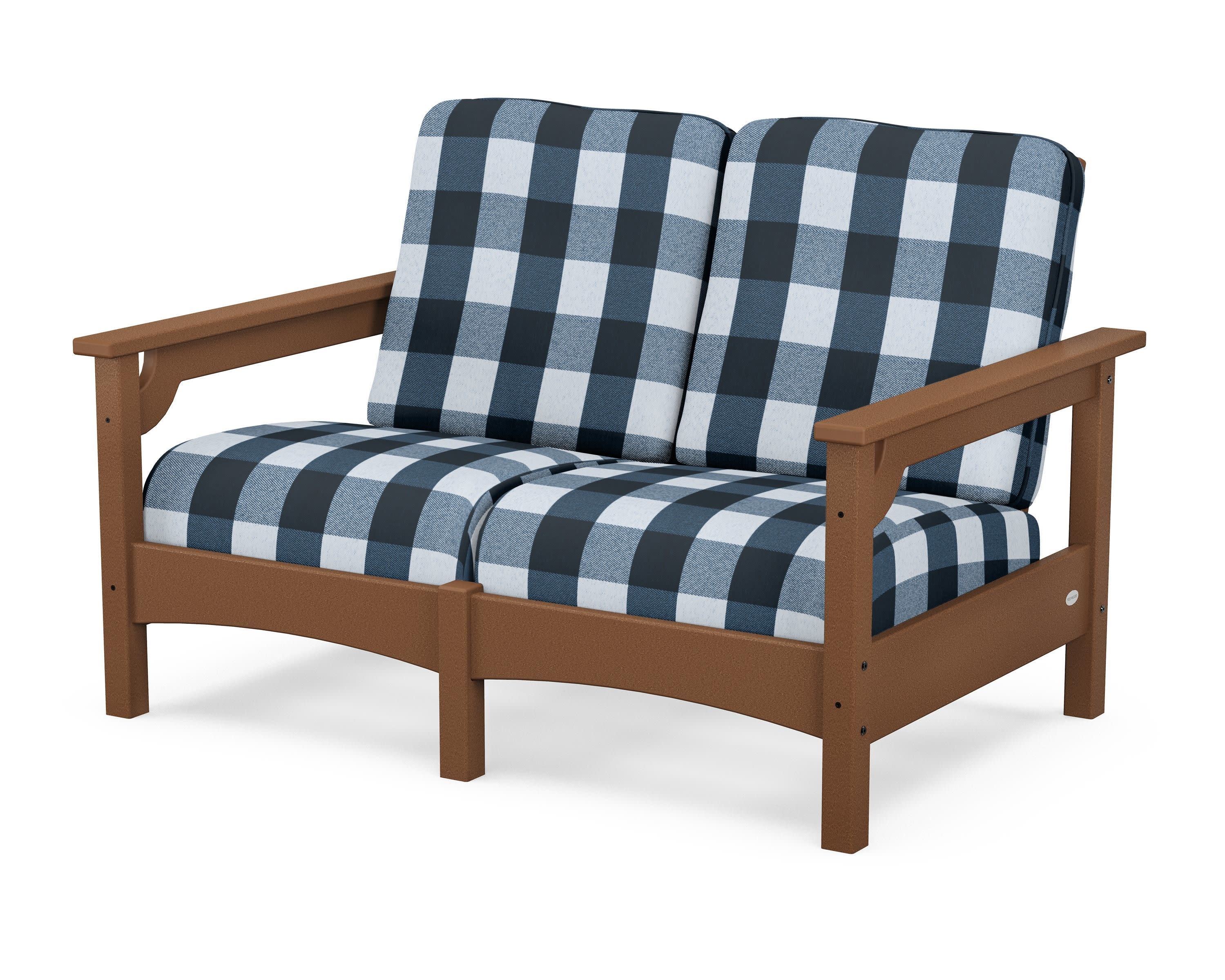 Club Loveseat in Teak / Buffalo Plaid Marine Indigo