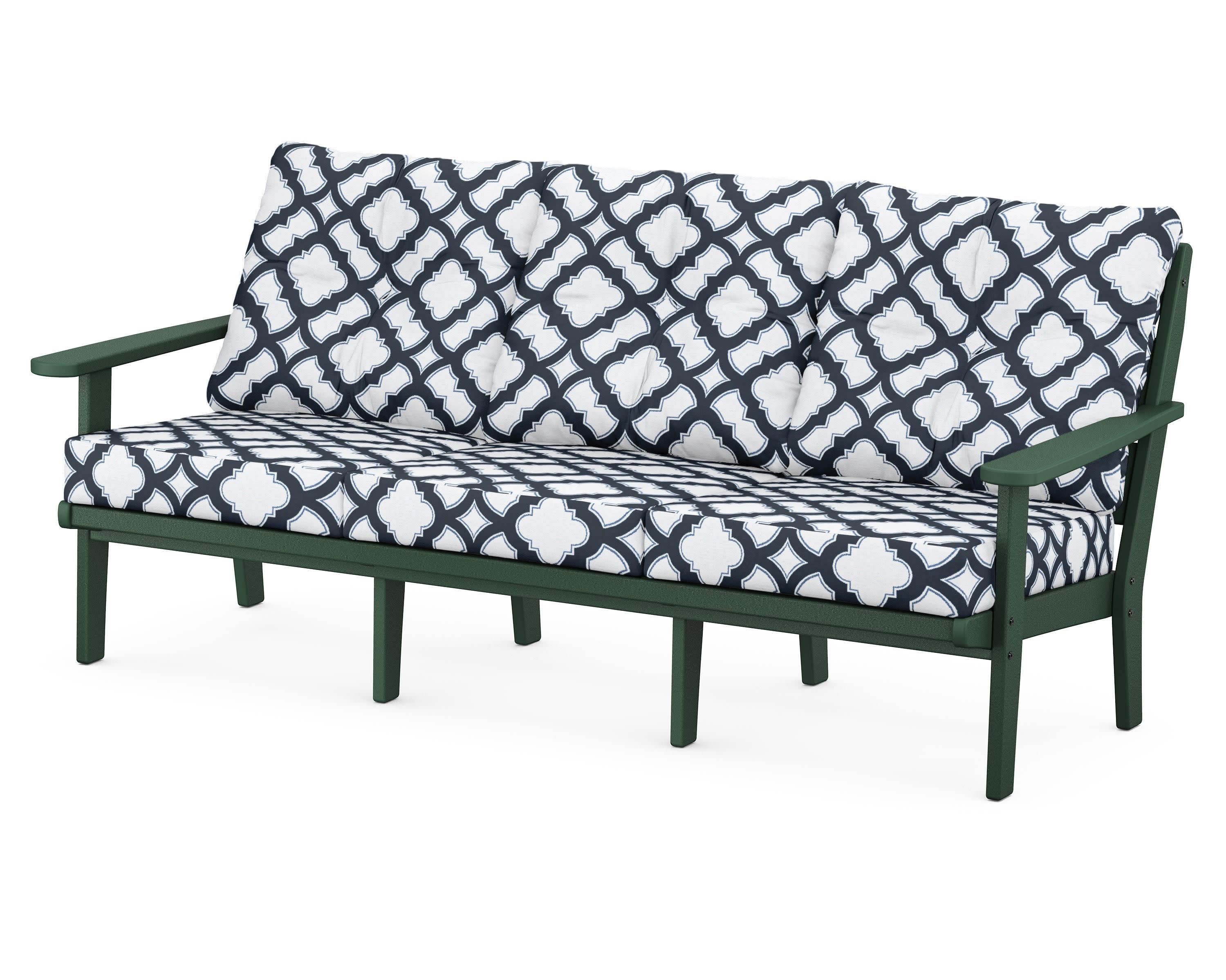 Lakeside Deep Seating Sofa in Green / Trellis Marine Indigo