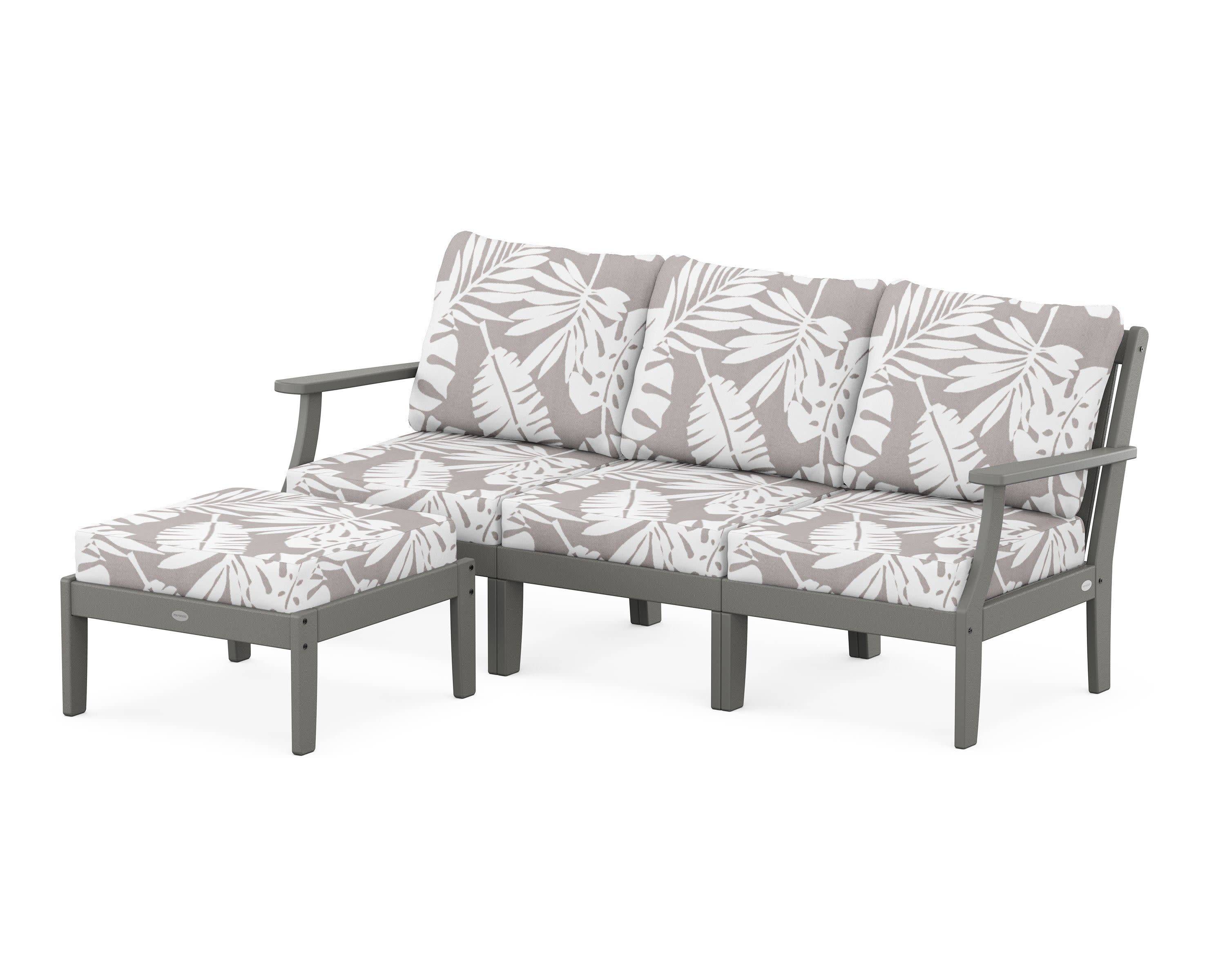 Braxton Modular 4-Piece Deep Seating Set with Ottoman in Slate Grey / Leaf Grey Mist