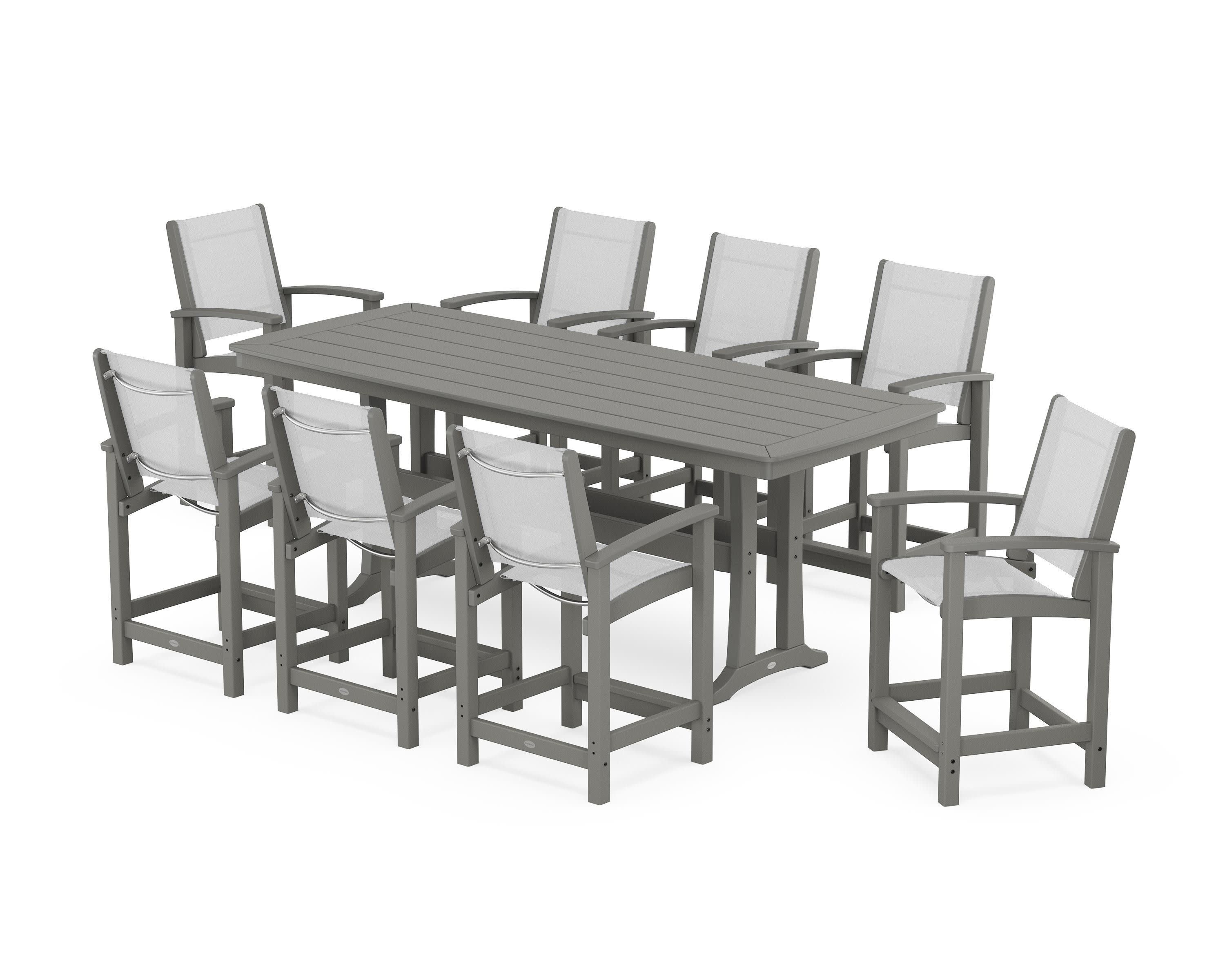 Coastal 9-Piece Counter Set with Trestle Legs in Slate Grey / White Sling