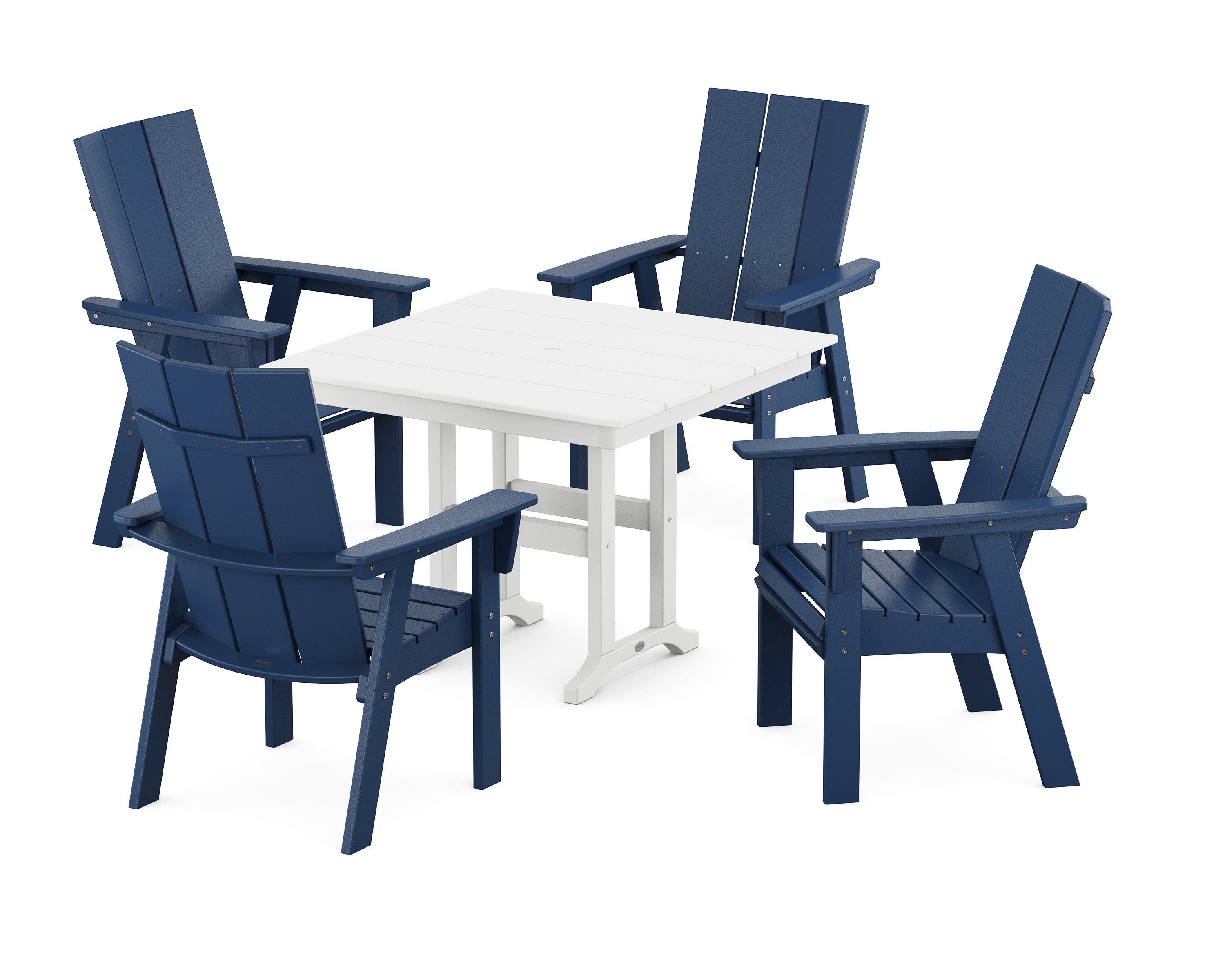 Modern Adirondack 5-Piece Farmhouse Dining Set in Navy / White