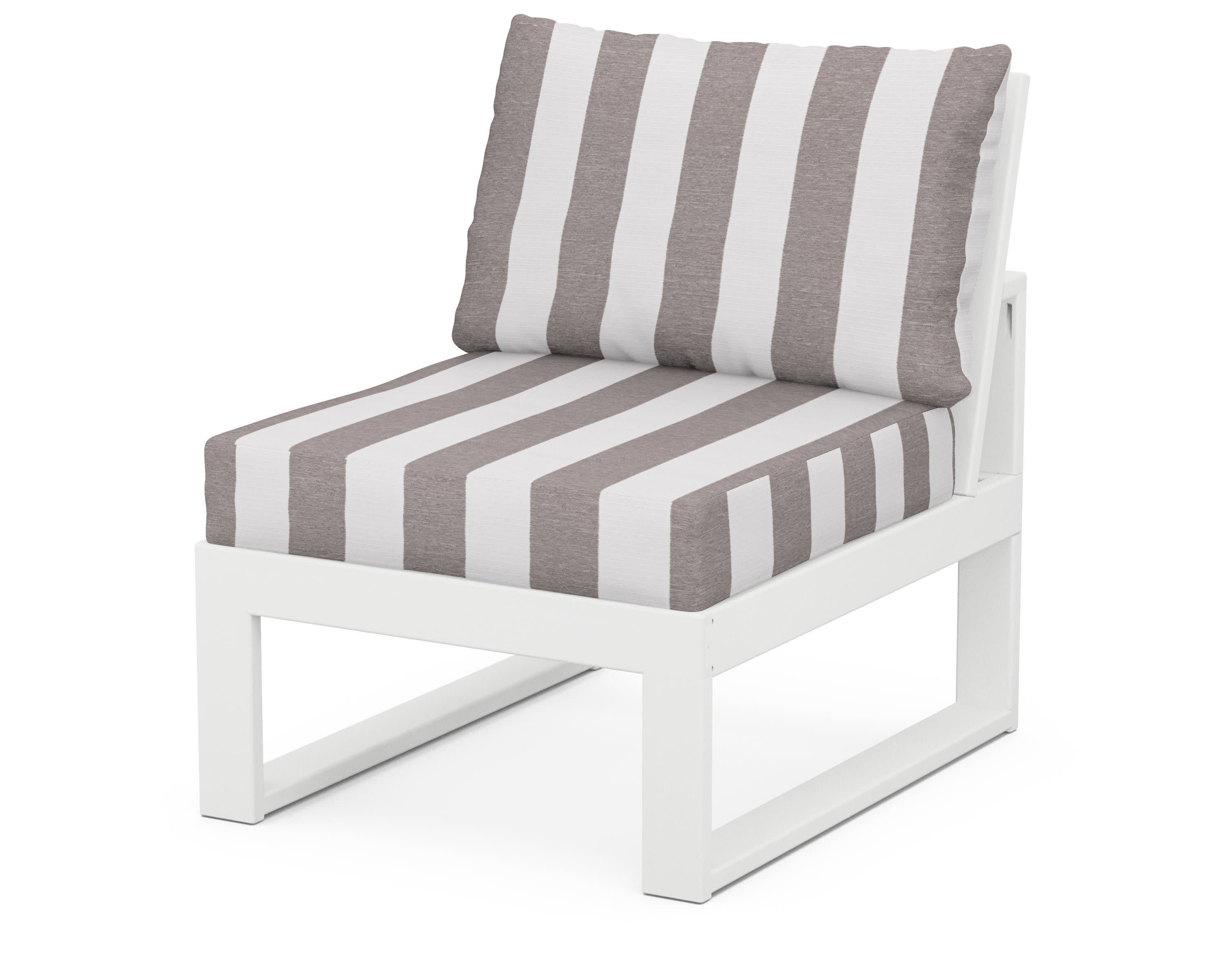 Modular Armless Chair in White / Cabana Stripe Grey Mist