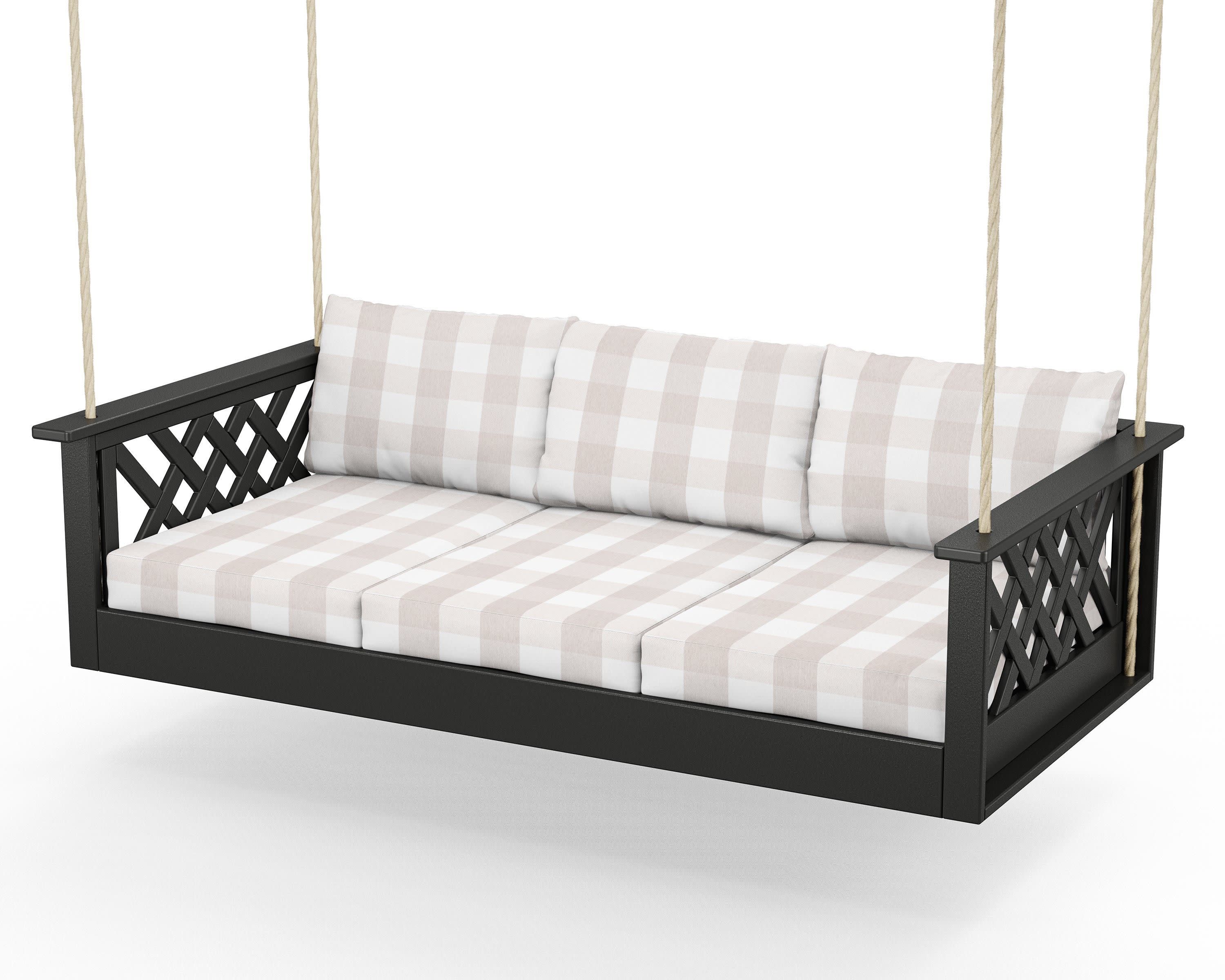 Wovendale Daybed Swing in Black / Buffalo Plaid Dune Burlap