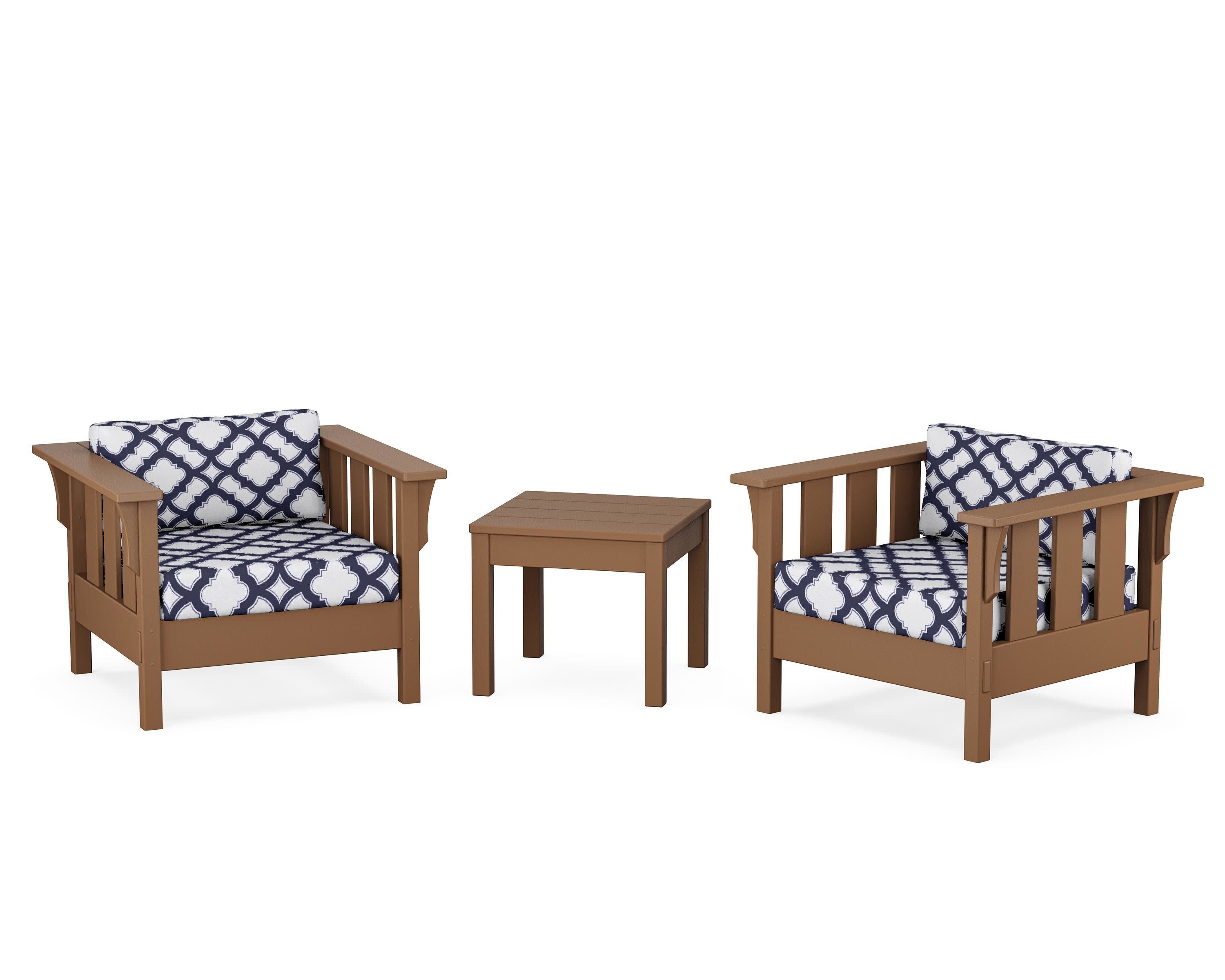 Acadia 3-Piece Deep Seating Set in Teak / Trellis Navy