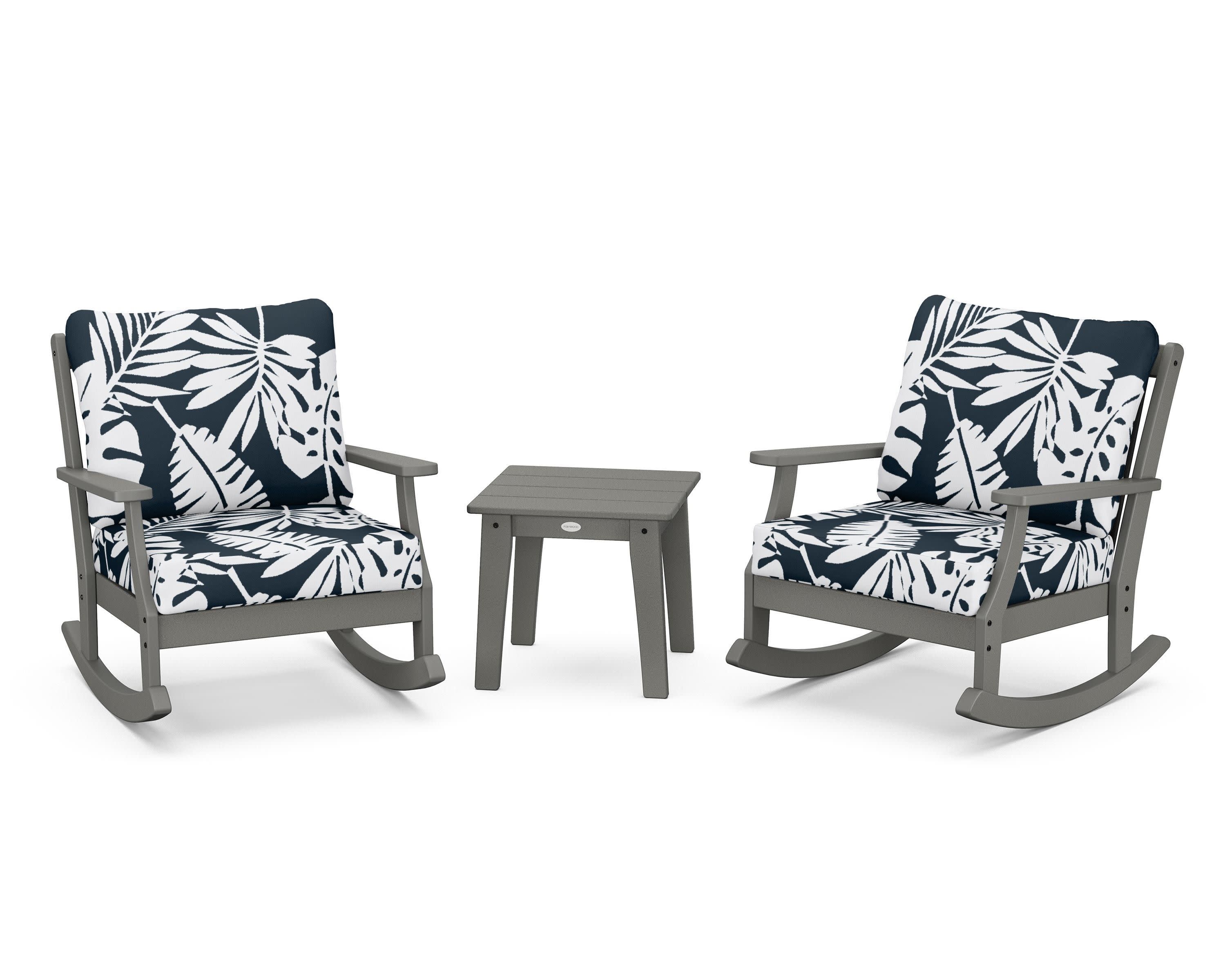 Braxton 3-Piece Deep Seating Rocker Set in Slate Grey / Leaf Marine Indigo