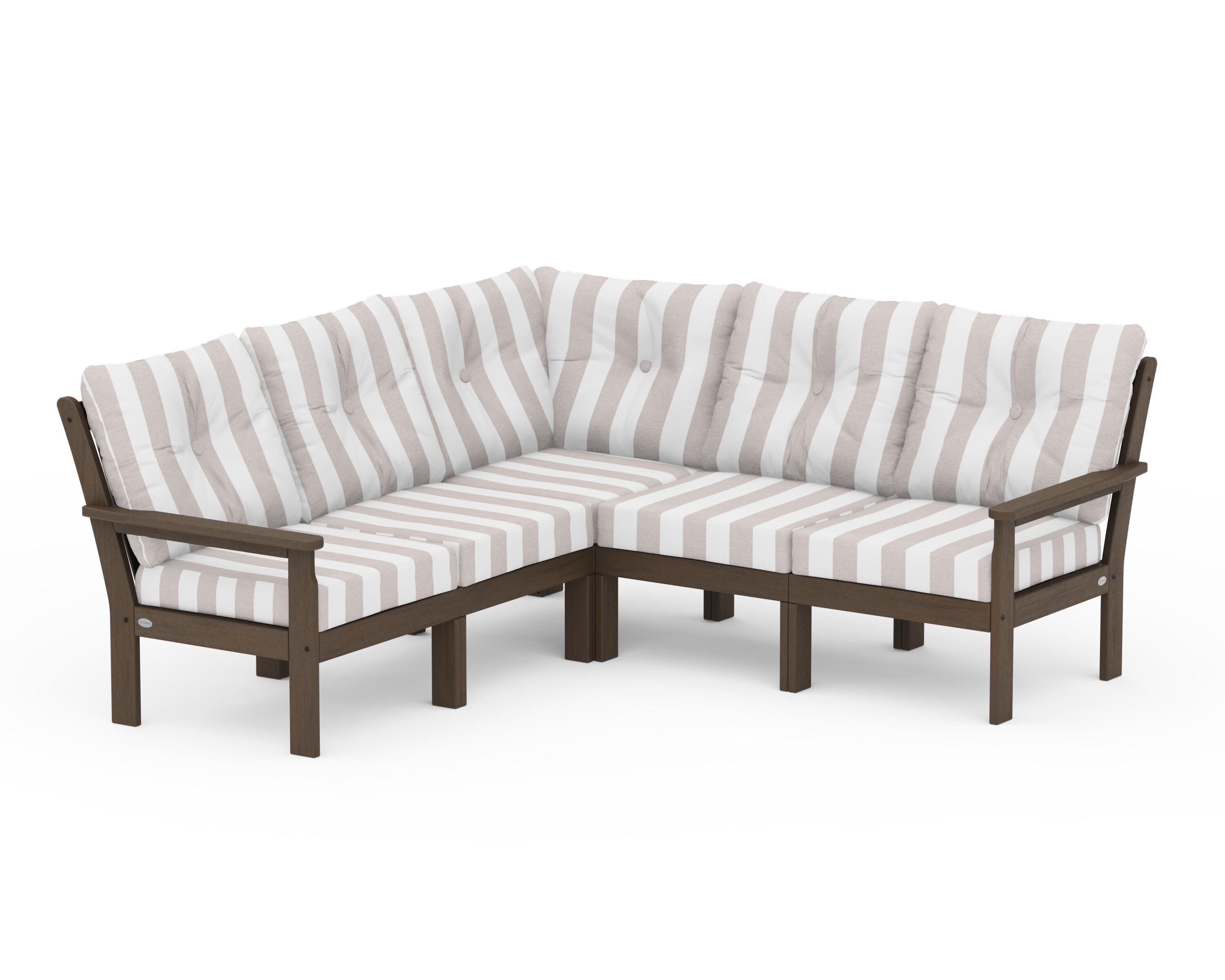 Vineyard 5-Piece Sectional in Kona / Cabana Stripe Dune Burlap