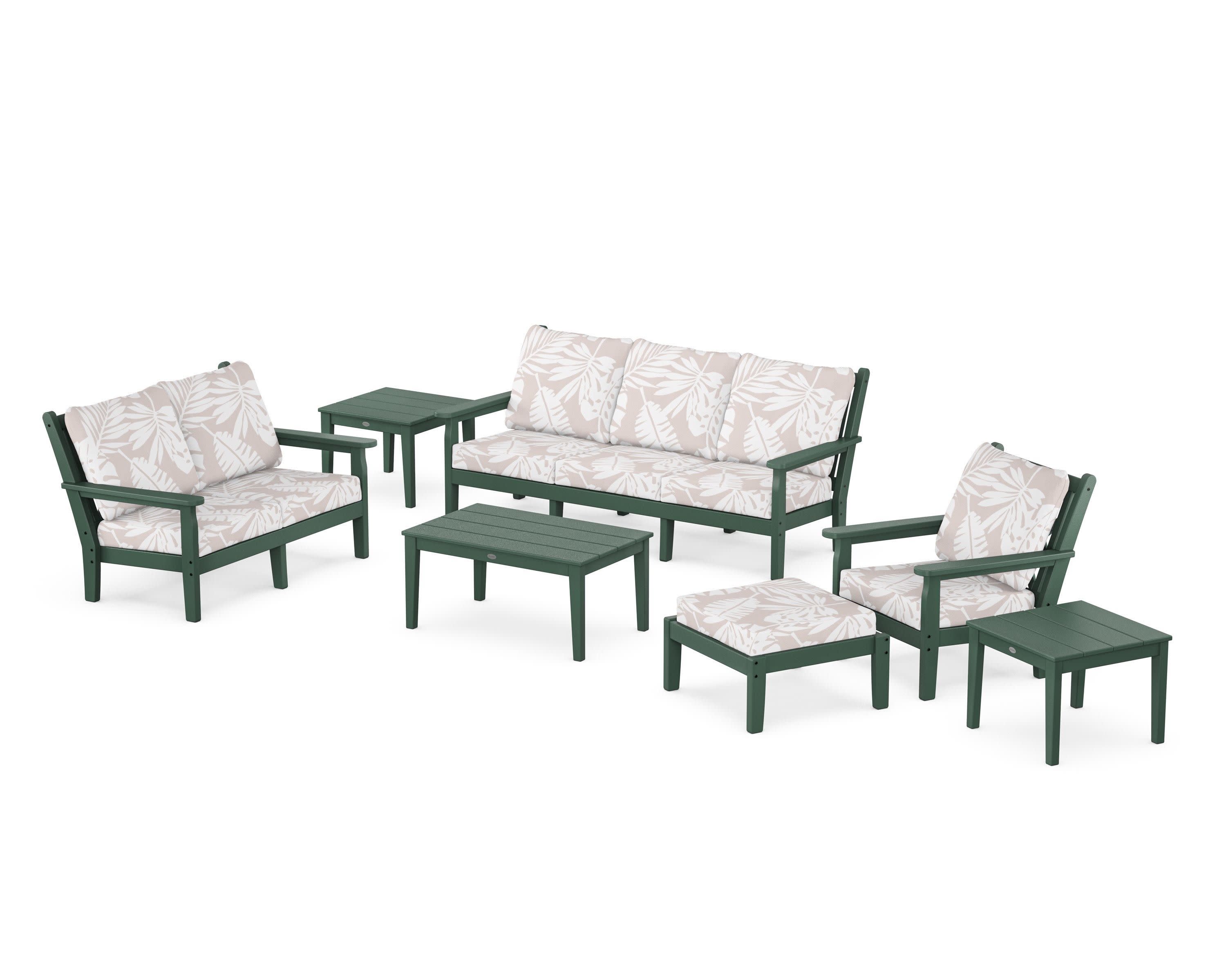 Chippendale 7-Piece Deep Seating Set in Green / Leaf Dune Burlap