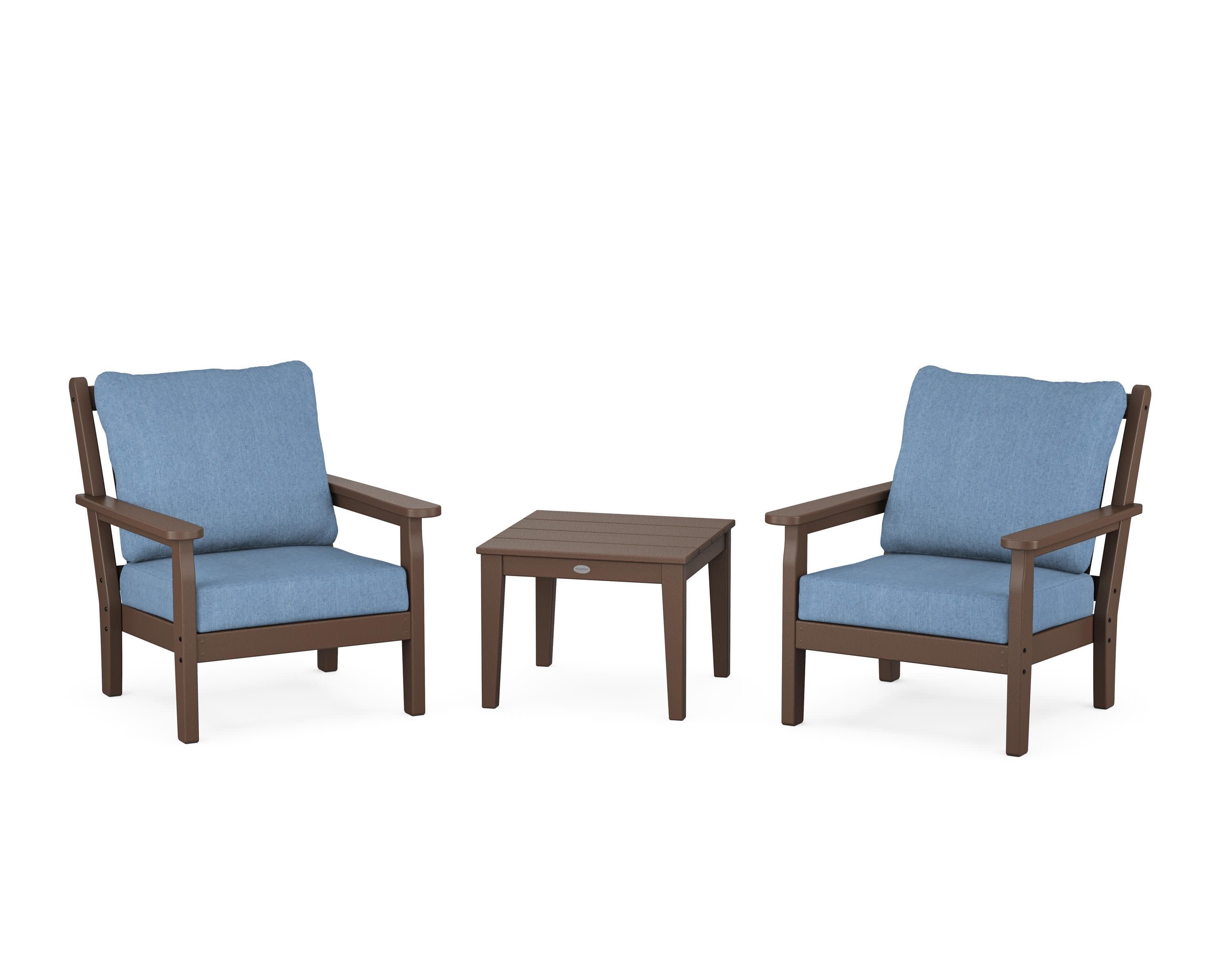 Chippendale 3-Piece Deep Seating Set in Mahogany / Sky Blue