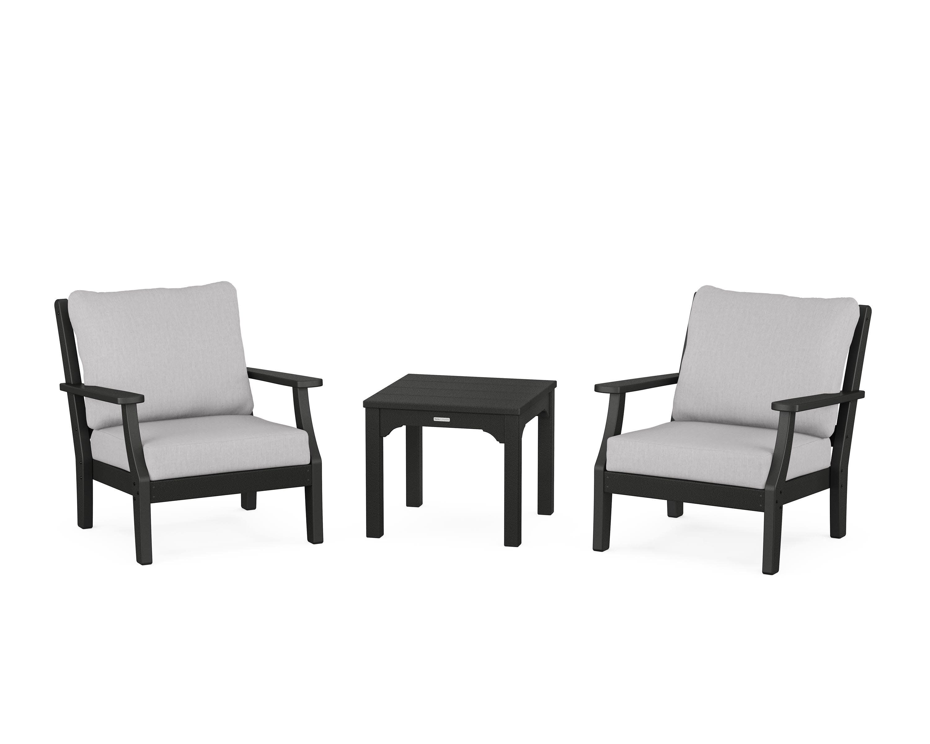 Chinoiserie 3-Piece Deep Seating Set in Black / Granite