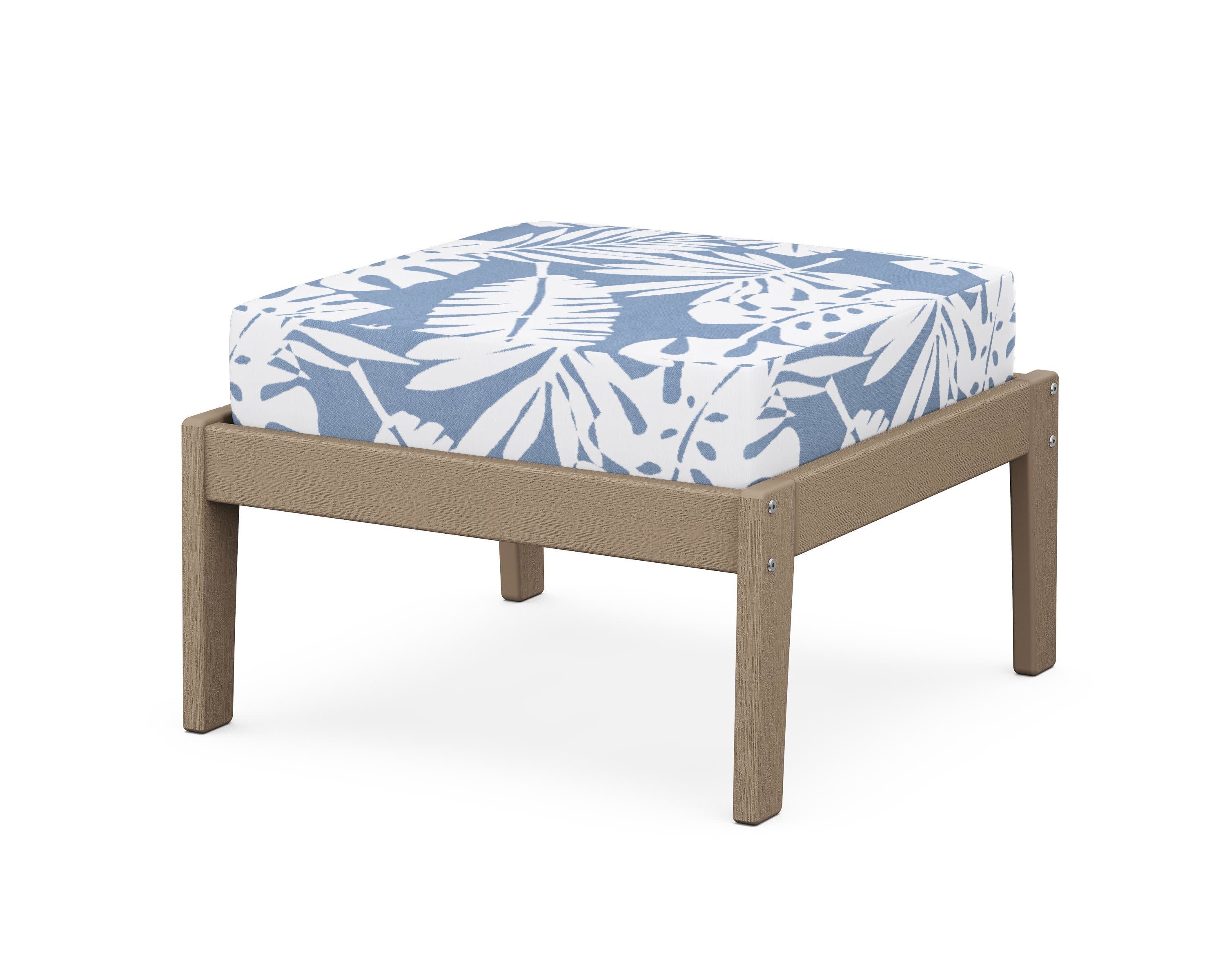 Deep Seating Ottoman in Vintage Sahara / Leaf Sky Blue