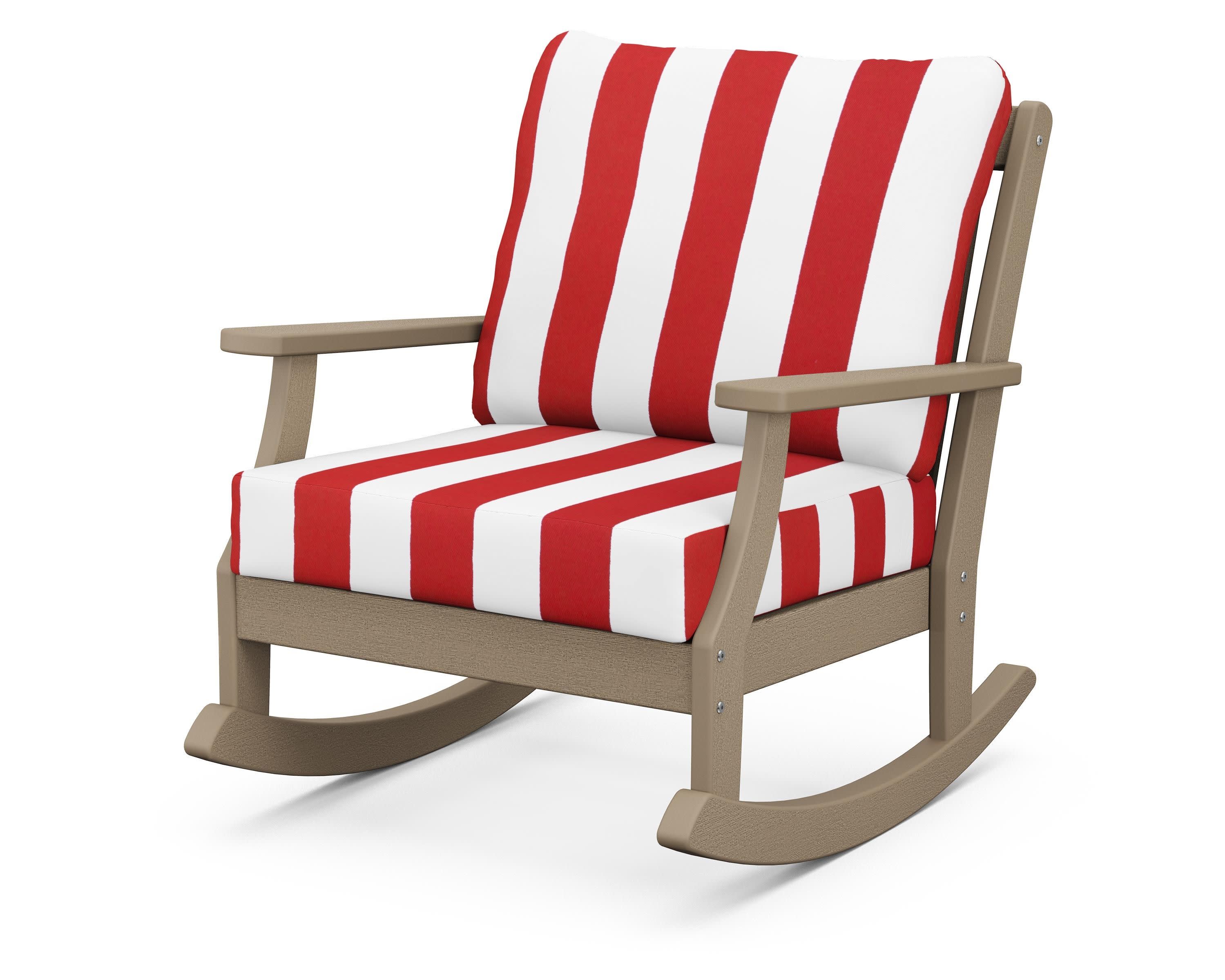 Braxton Deep Seating Rocking Chair in Vintage Sahara / Cabana Stripe Crimson